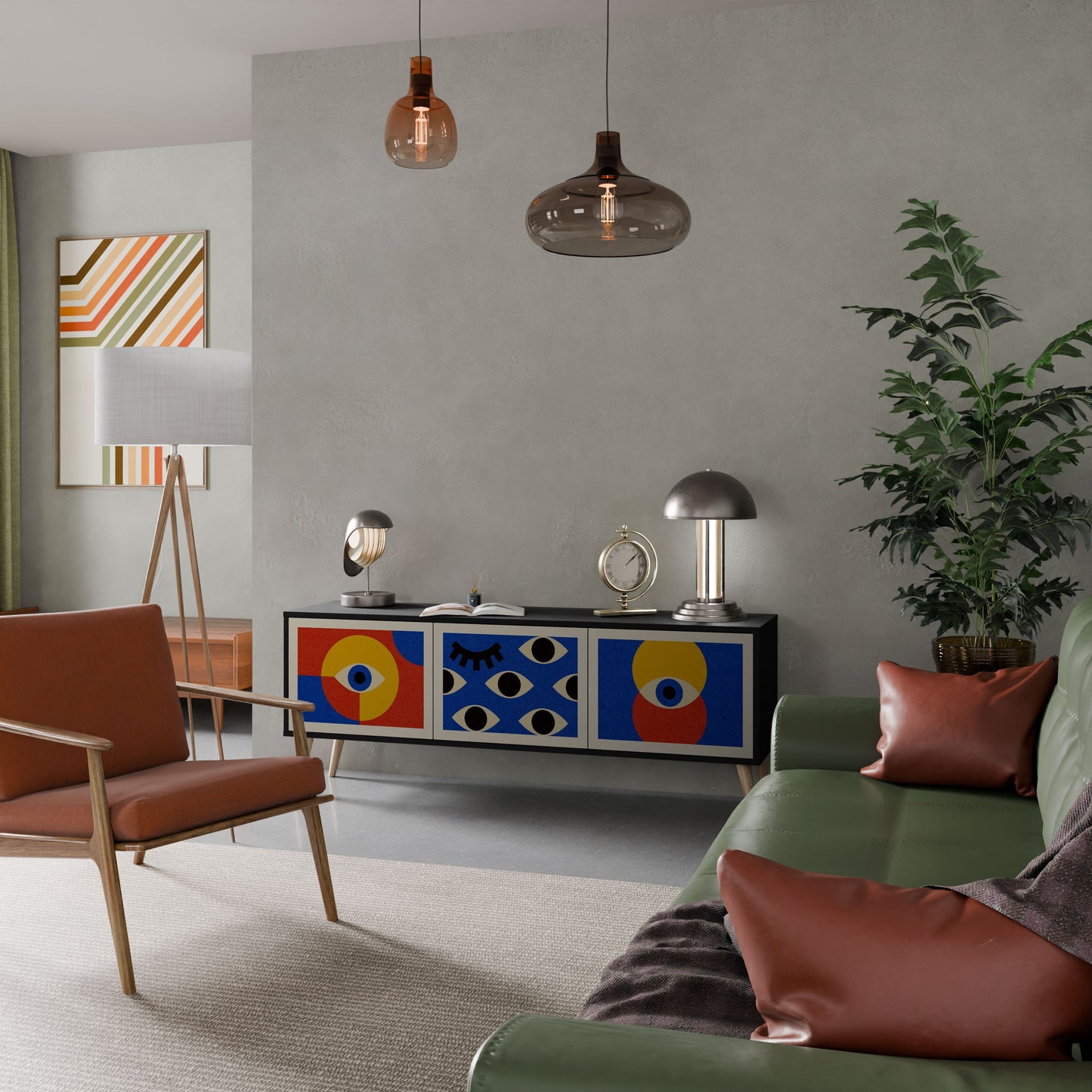 Mobile TV GEOMETRIC EYES a 3 ante in finitura nera