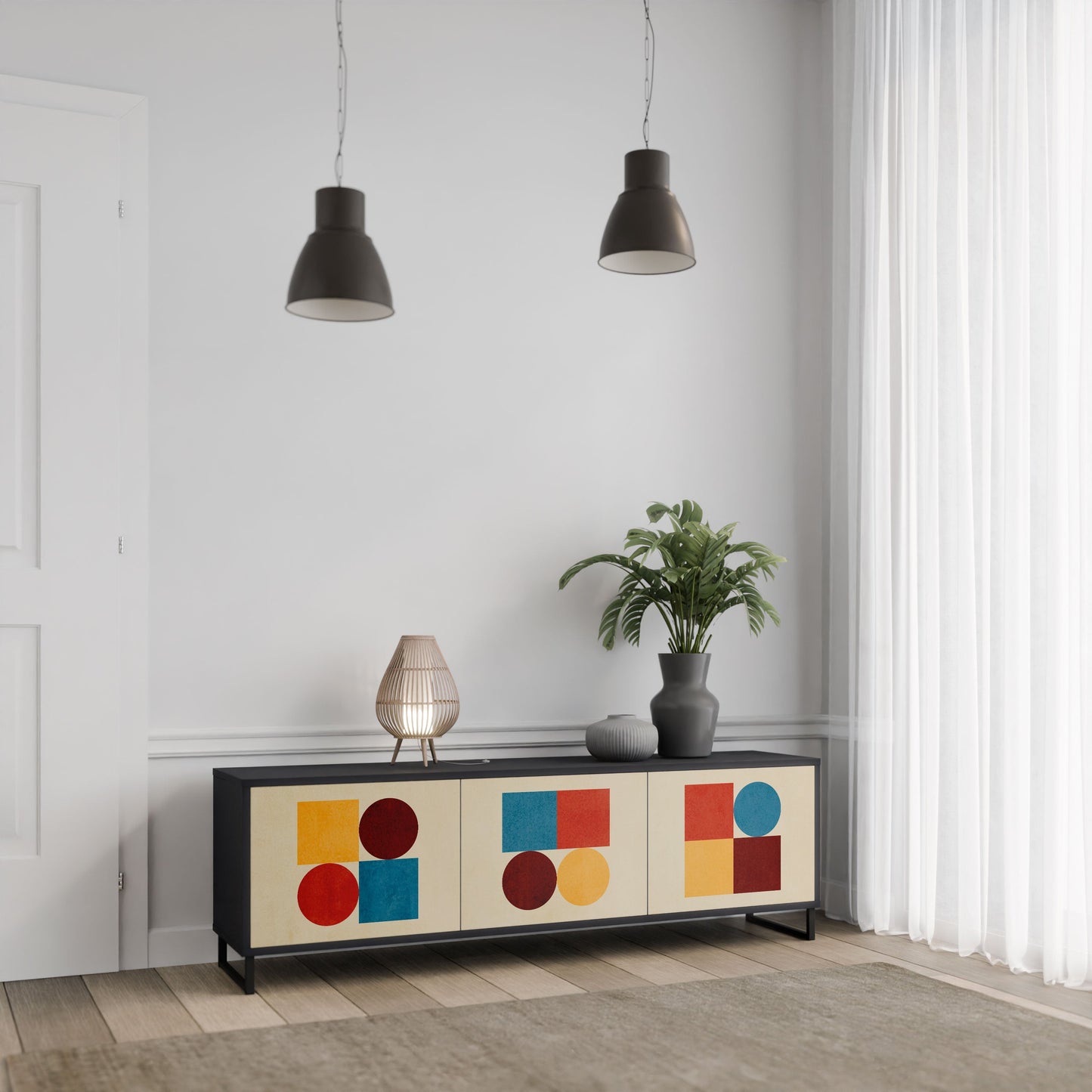 Mobile TV GEOMETRIC PUZZLE a 3 ante in finitura nera