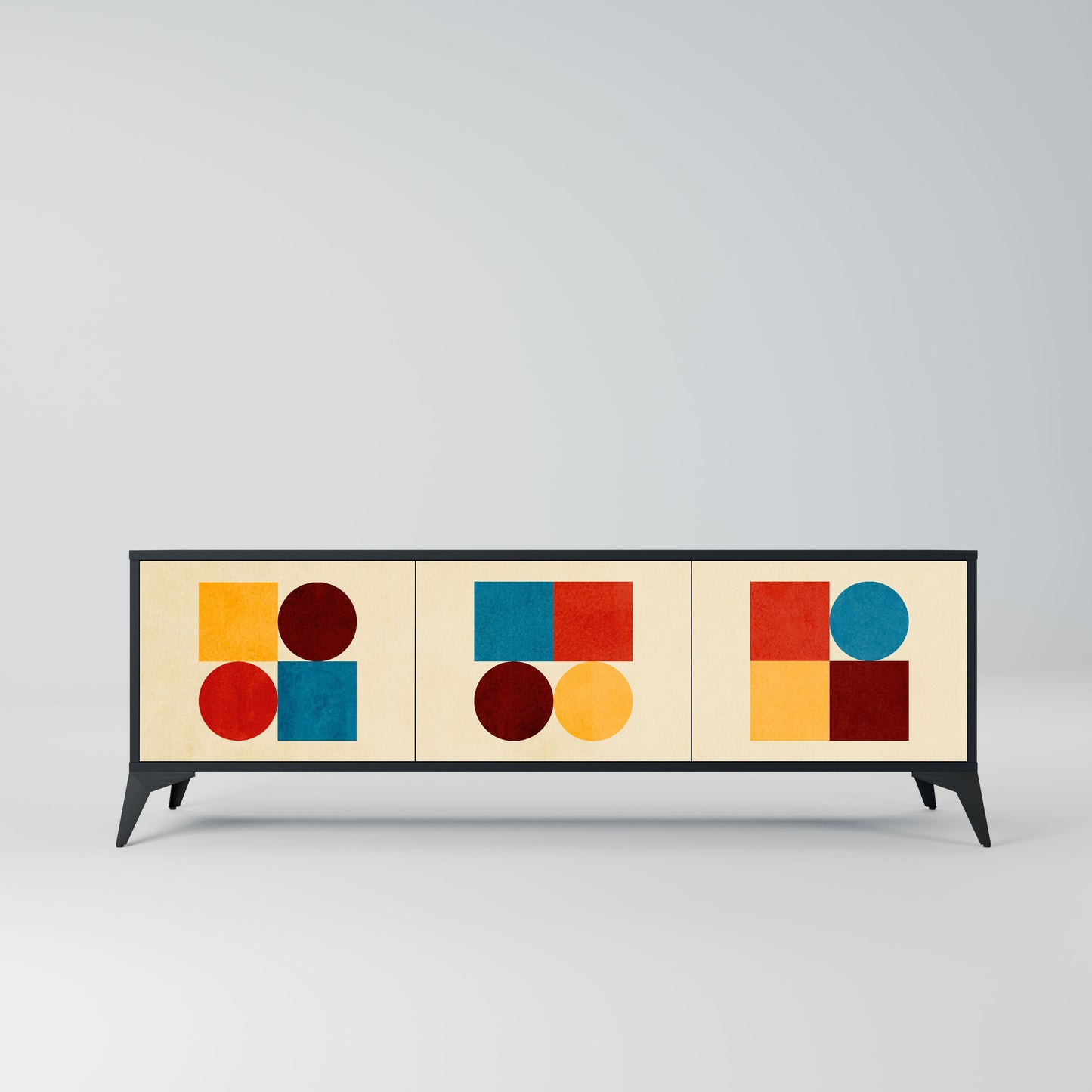 Mobile TV GEOMETRIC PUZZLE a 3 ante in finitura nera