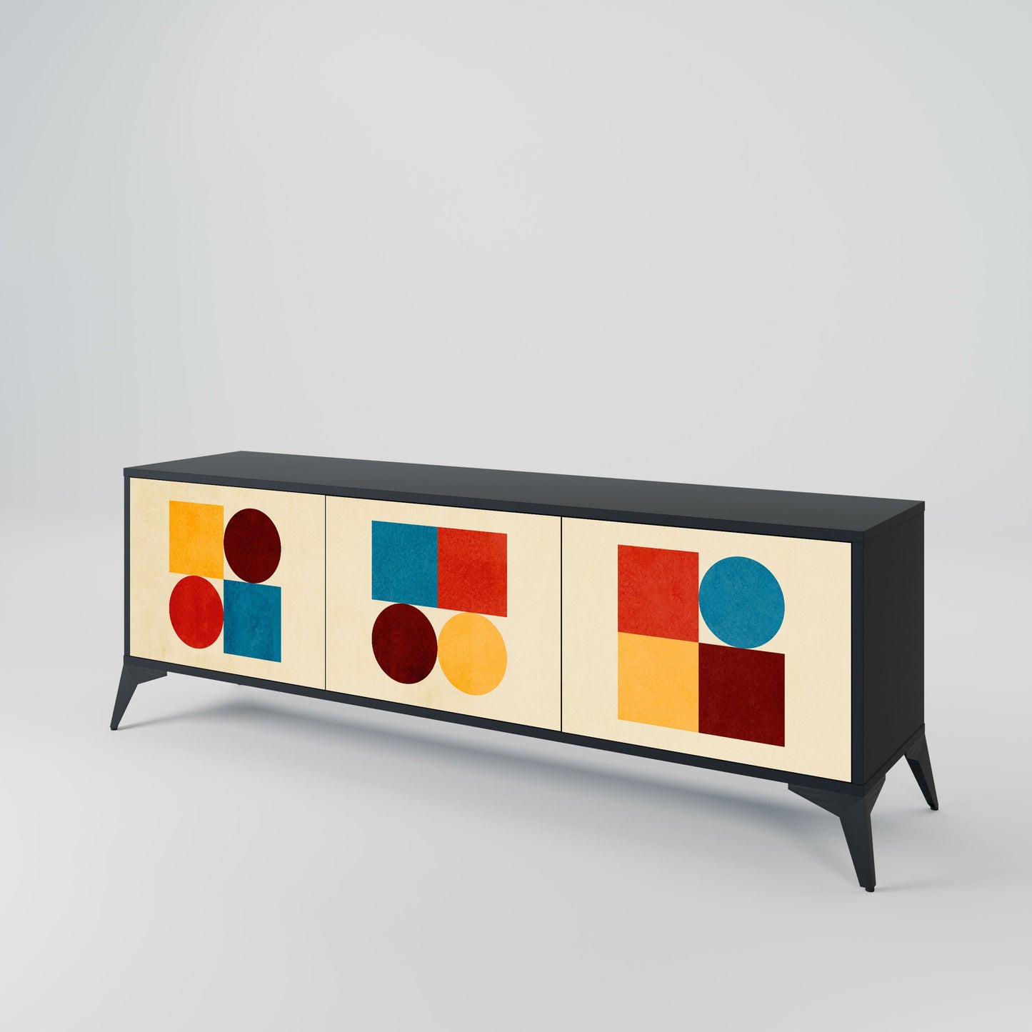 Mobile TV GEOMETRIC PUZZLE a 3 ante in finitura nera