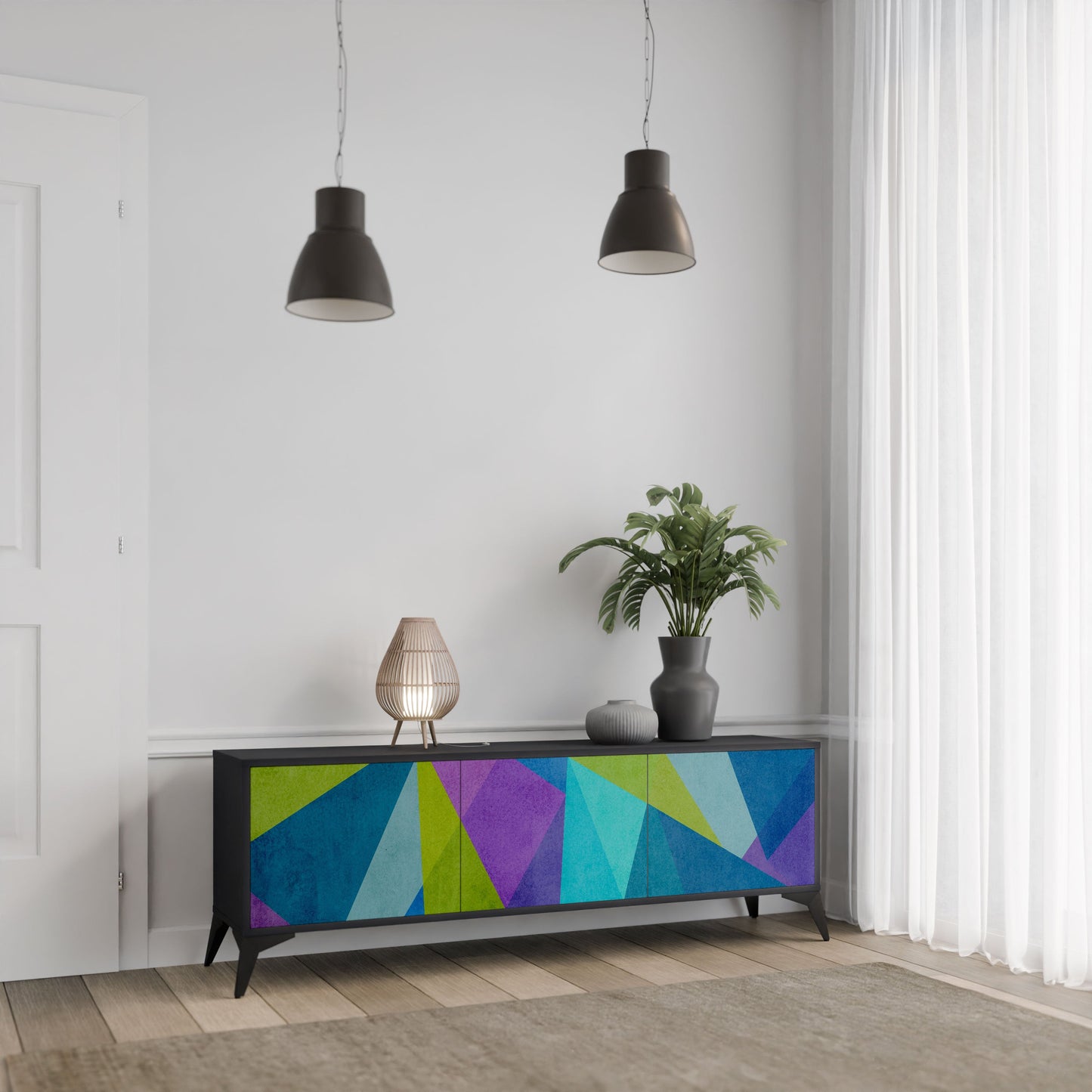 COLD SHOWCASE 3-Door TV Stand in Black Finish