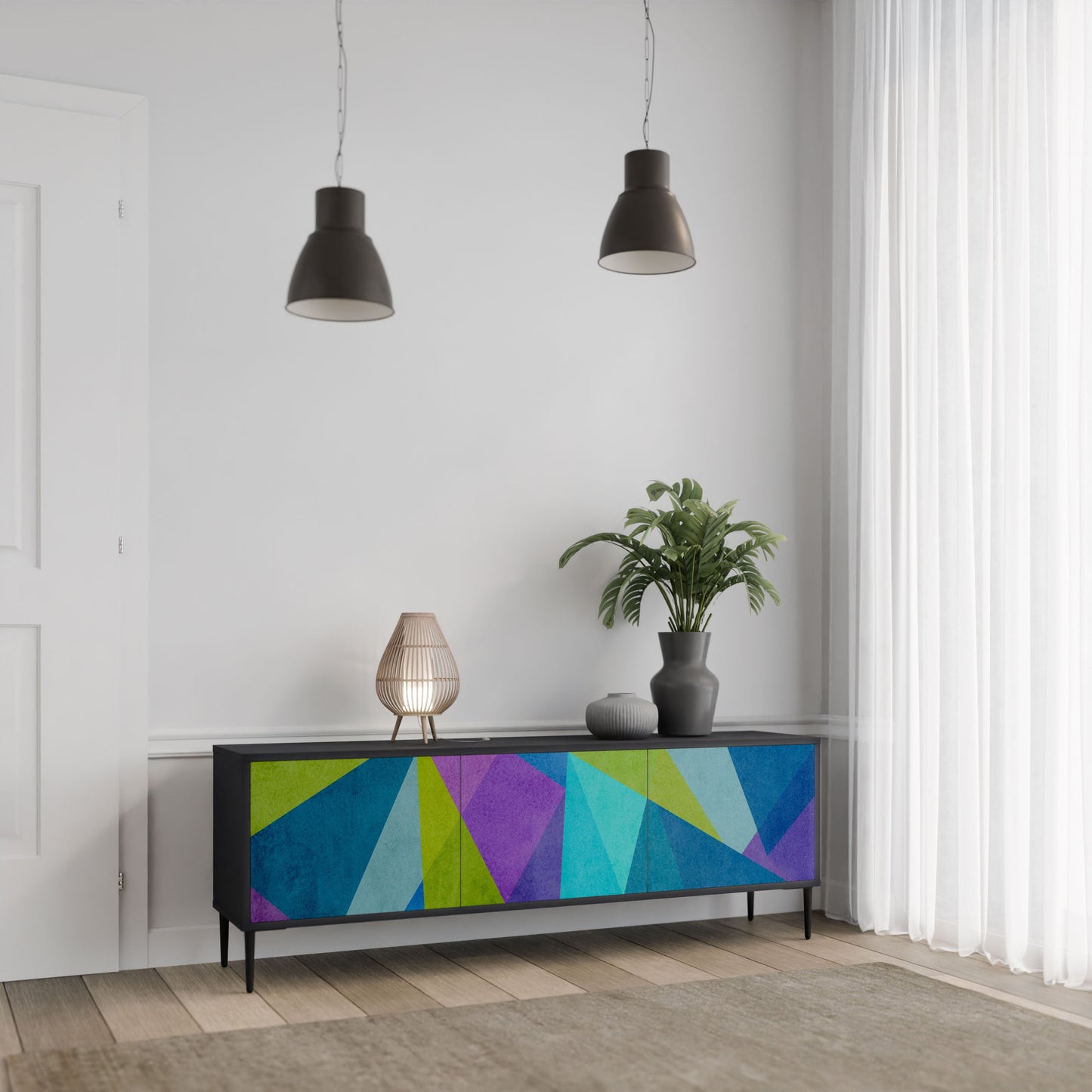 COLD SHOWCASE 3-Door TV Stand in Black Finish
