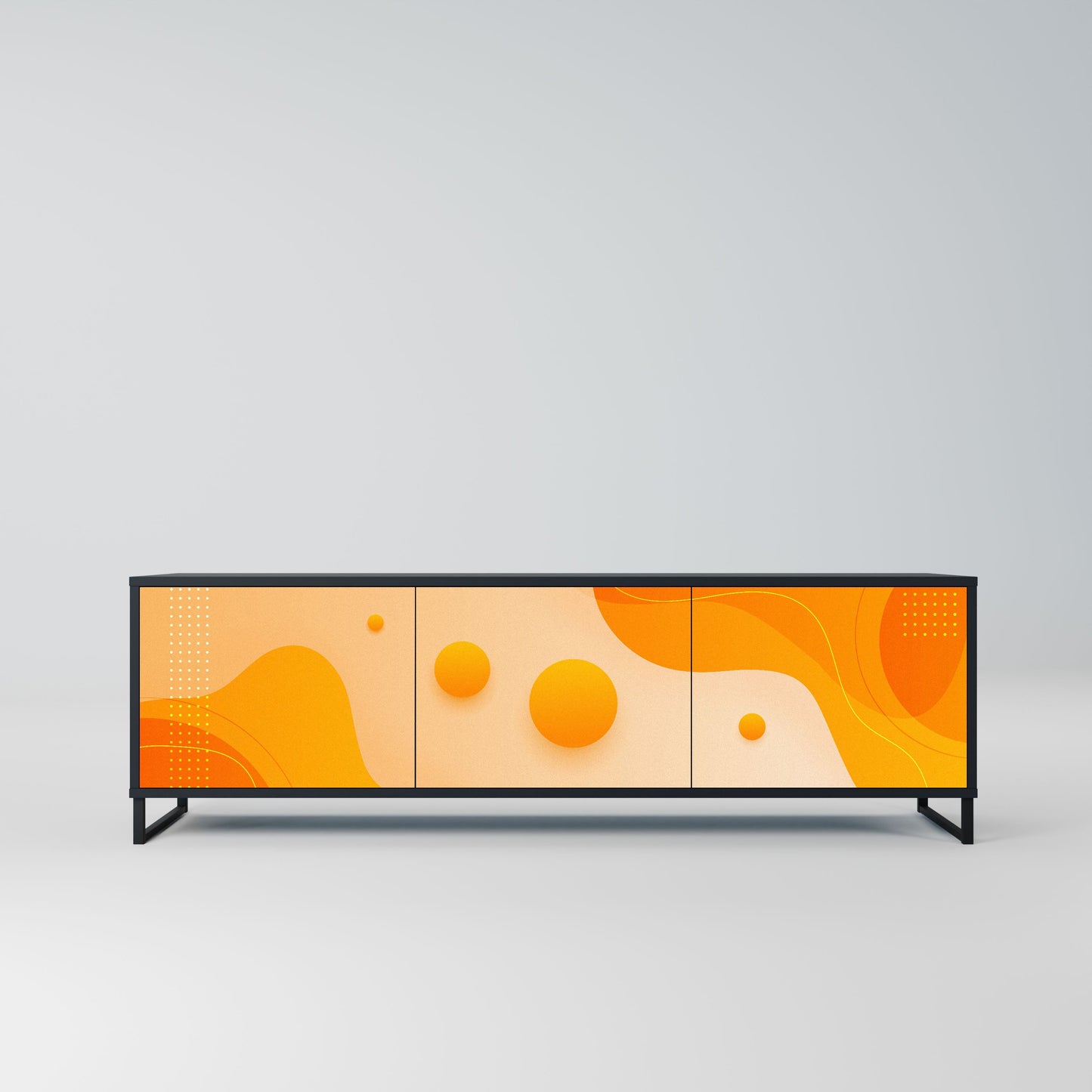 ORANGE ARRANGEMENT 3-Door TV Stand in Black Finish