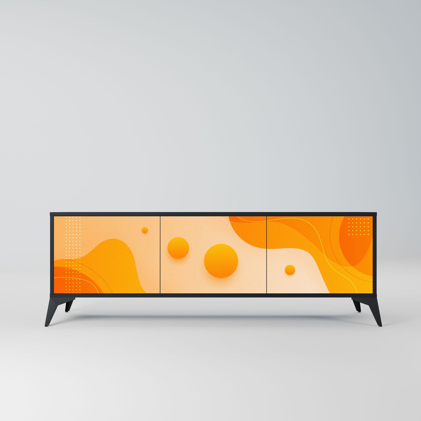 ORANGE ARRANGEMENT 3-Door TV Stand in Black Finish