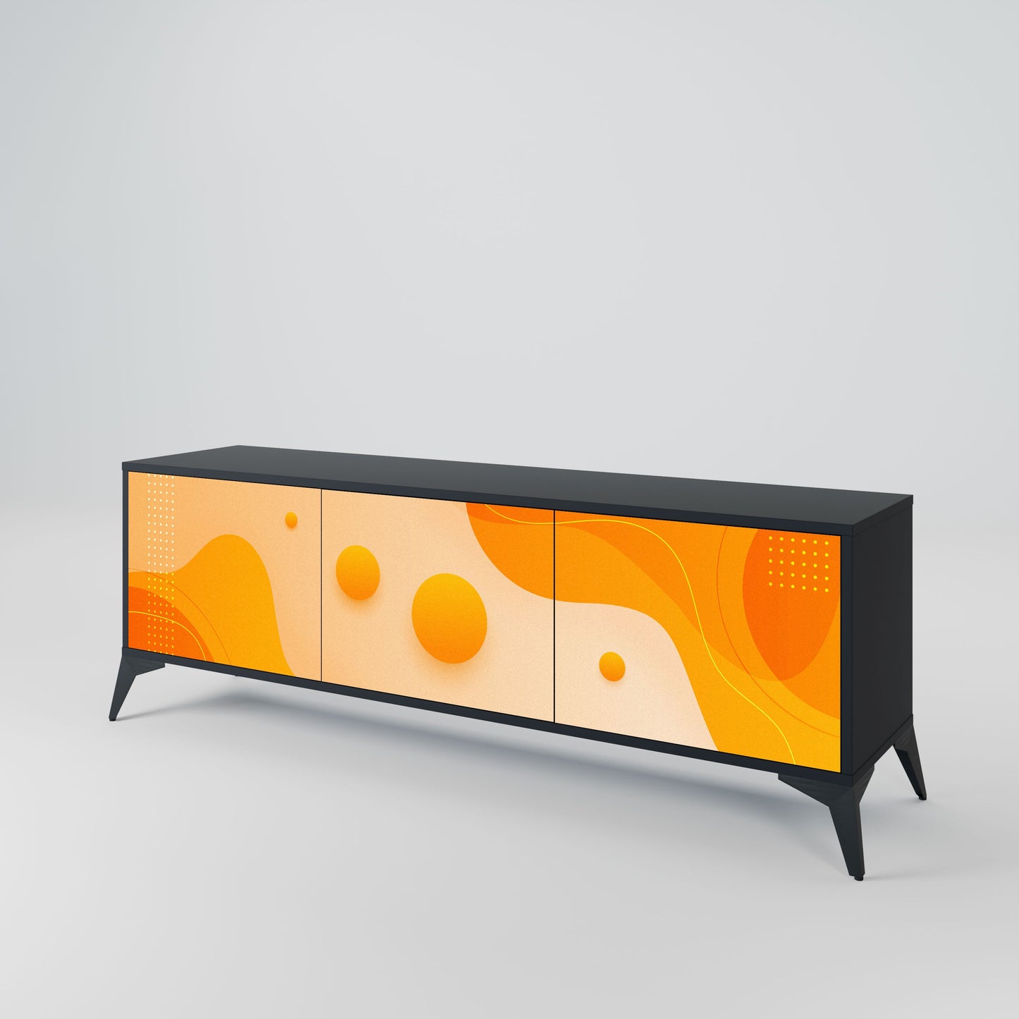 ORANGE ARRANGEMENT 3-Door TV Stand in Black Finish