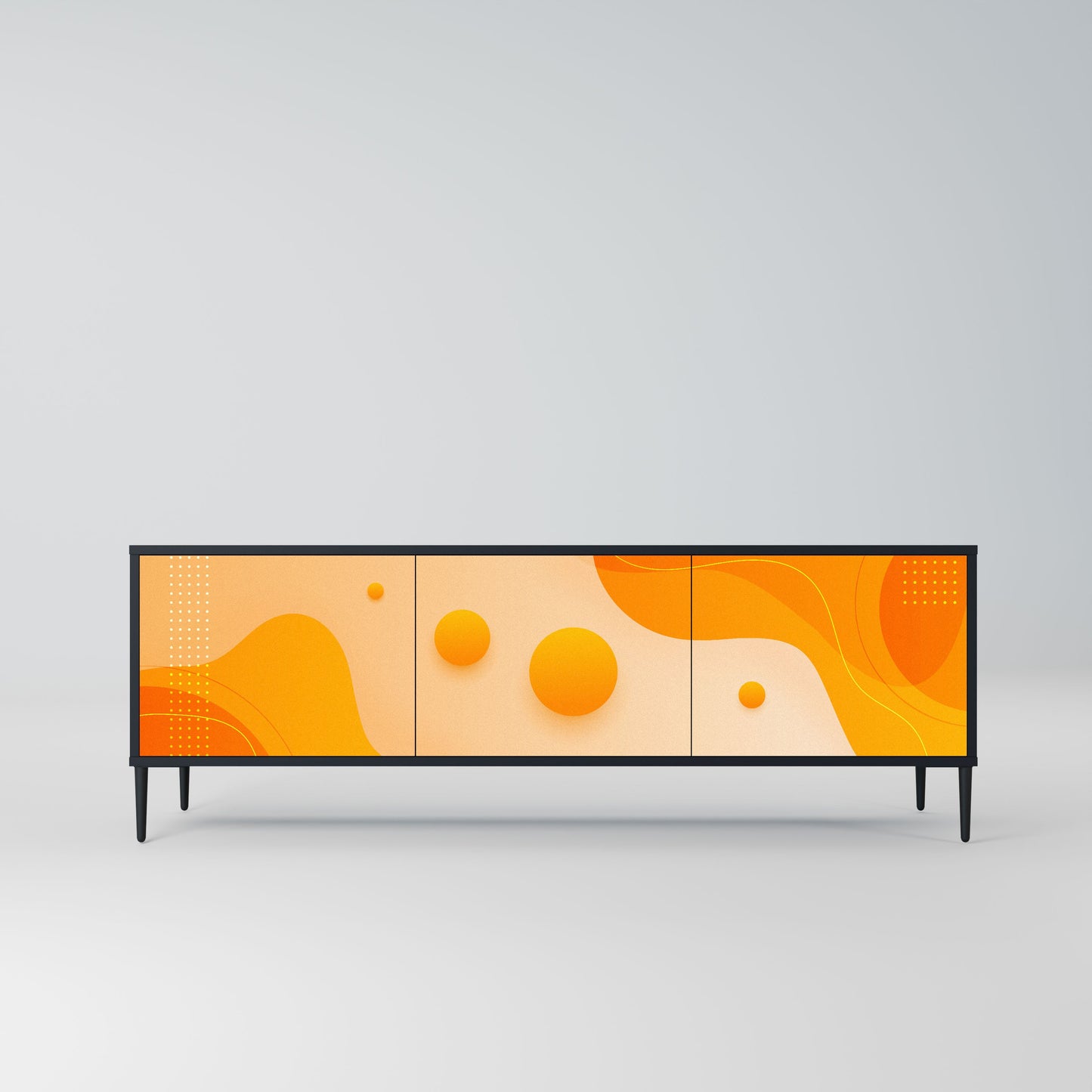 ORANGE ARRANGEMENT 3-Door TV Stand in Black Finish