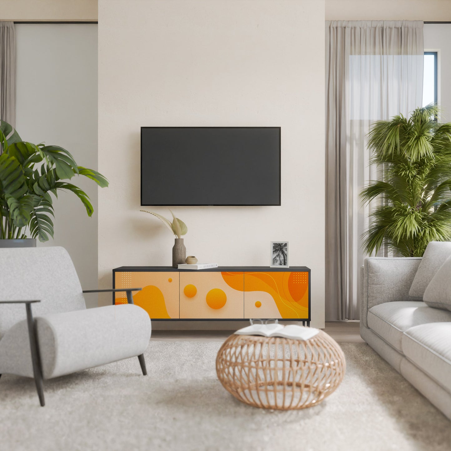 ORANGE ARRANGEMENT 3-Door TV Stand in Black Finish