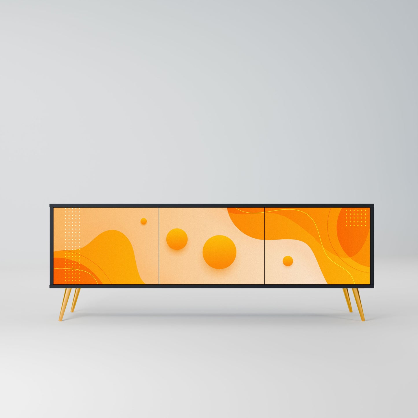 ORANGE ARRANGEMENT 3-Door TV Stand in Black Finish