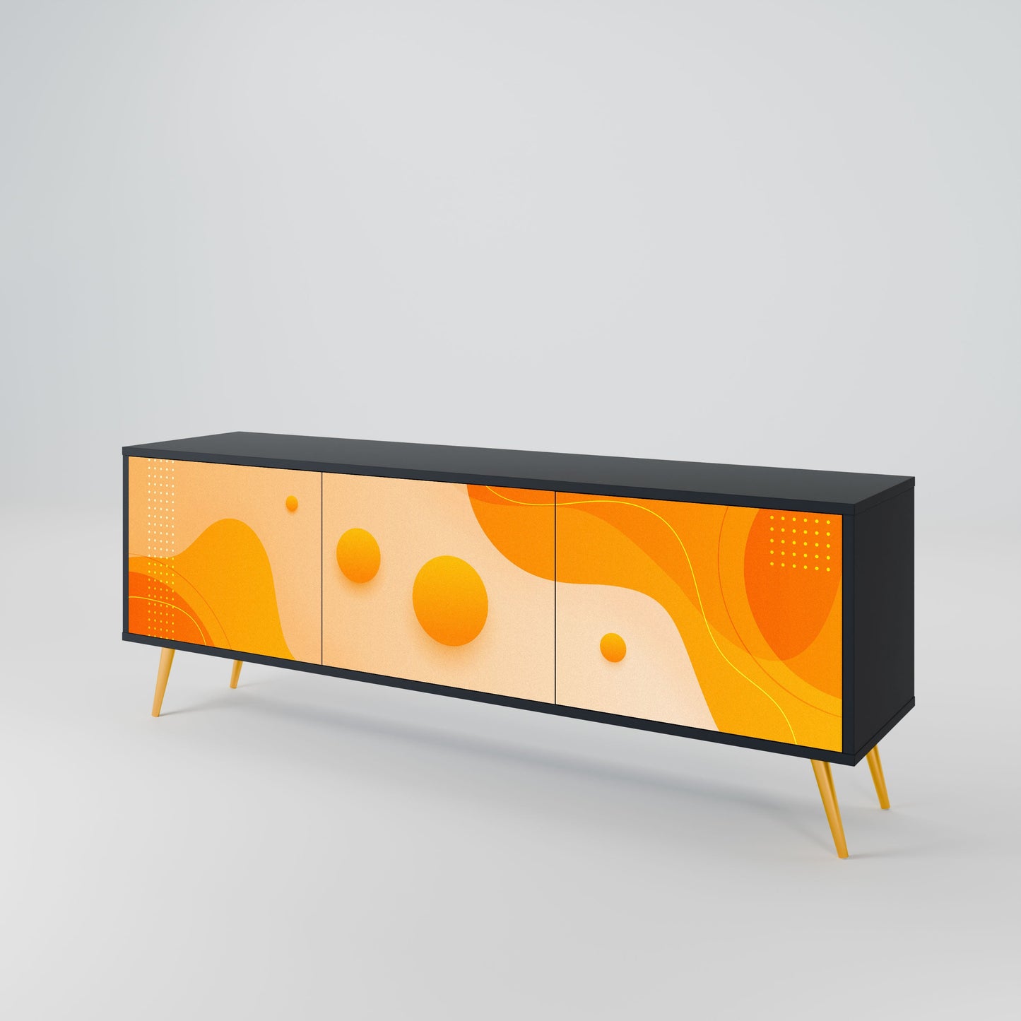 ORANGE ARRANGEMENT 3-Door TV Stand in Black Finish