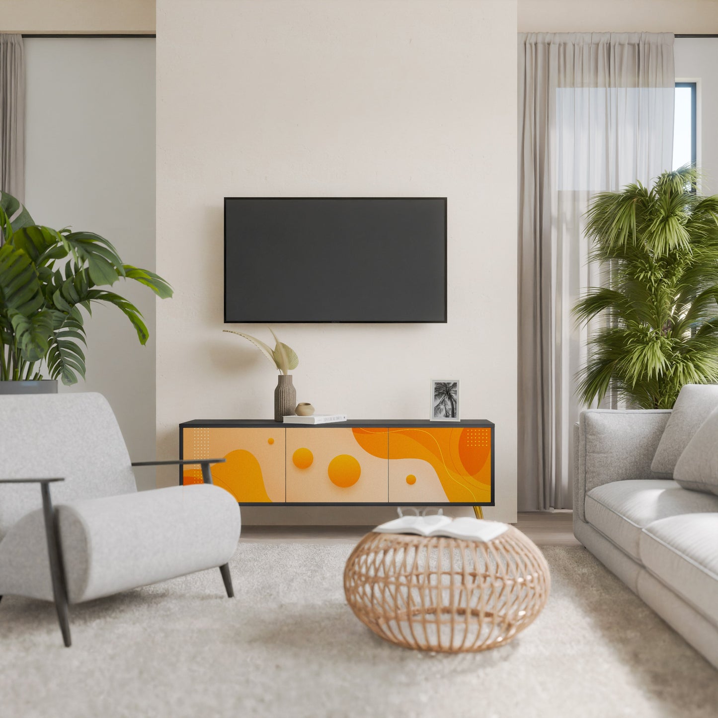 ORANGE ARRANGEMENT 3-Door TV Stand in Black Finish