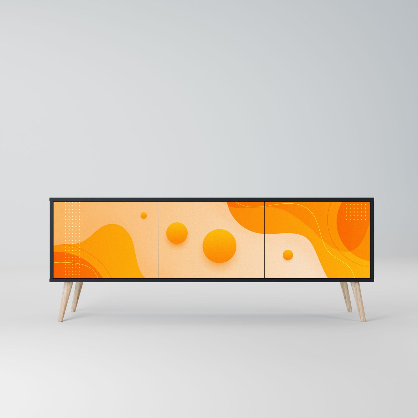 ORANGE ARRANGEMENT 3-Door TV Stand in Black Finish