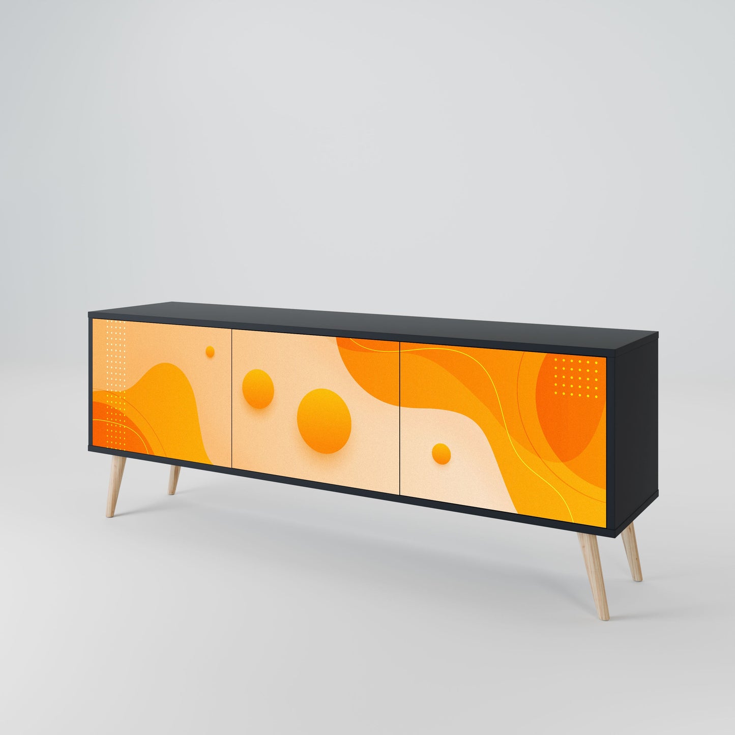 ORANGE ARRANGEMENT 3-Door TV Stand in Black Finish