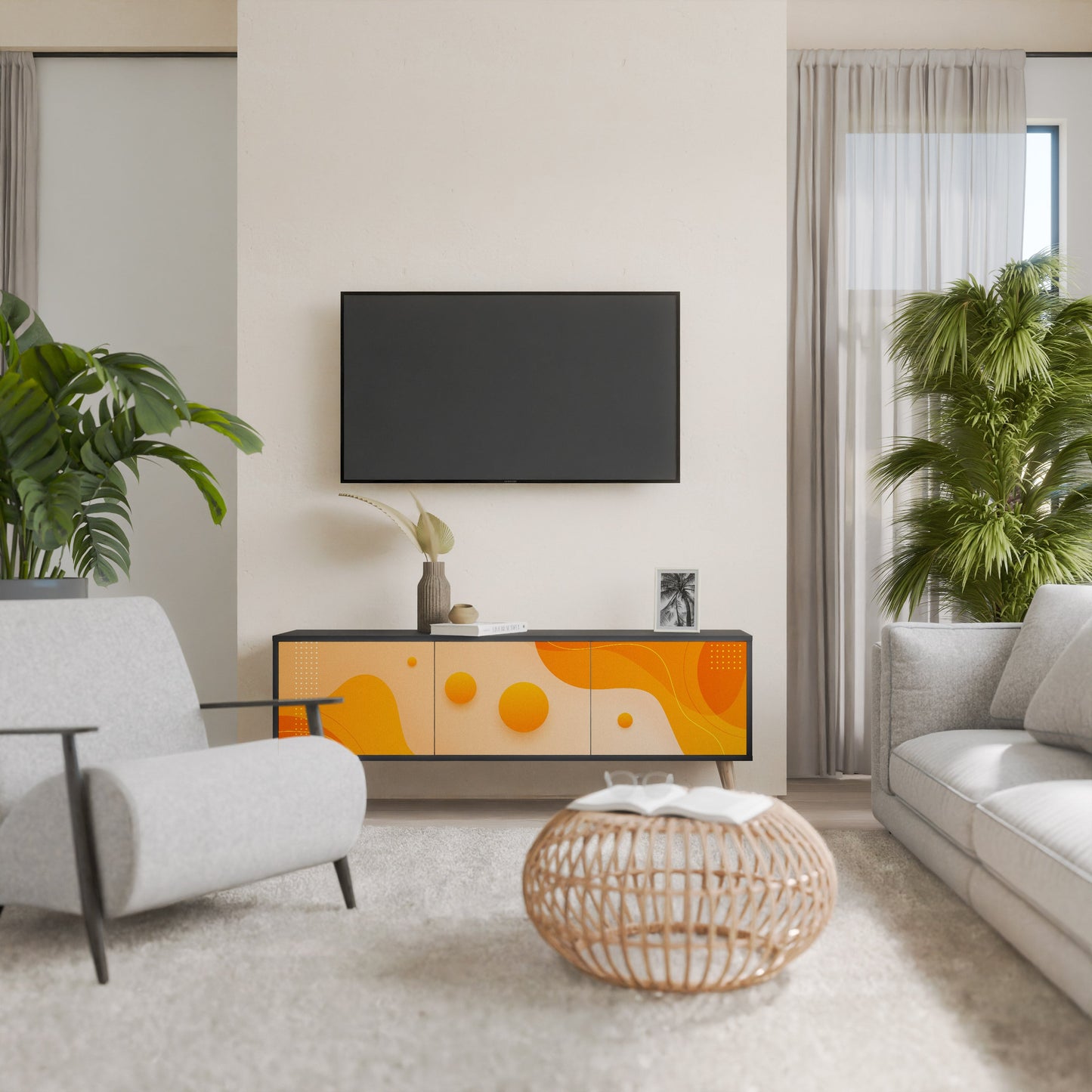 ORANGE ARRANGEMENT 3-Door TV Stand in Black Finish