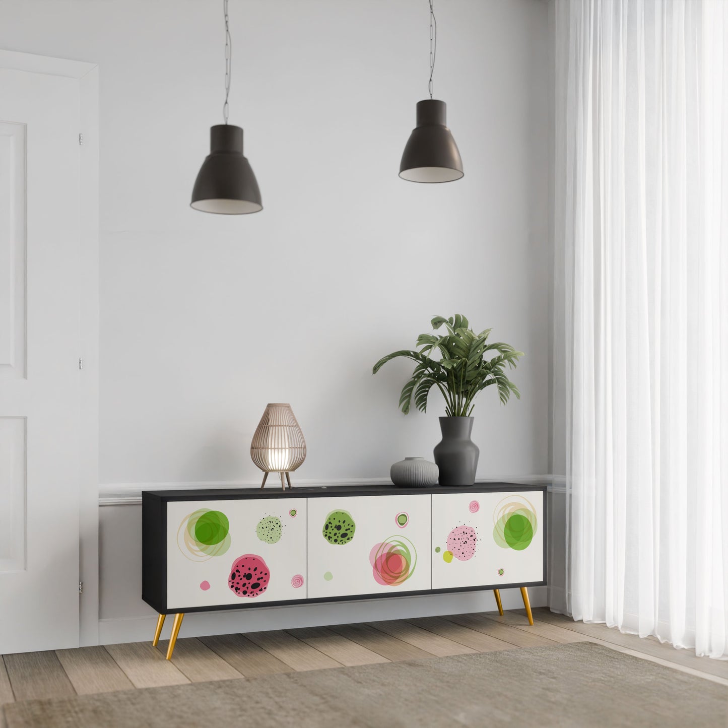 COLORFUL COSMOS 3-Door TV Stand in Black Finish