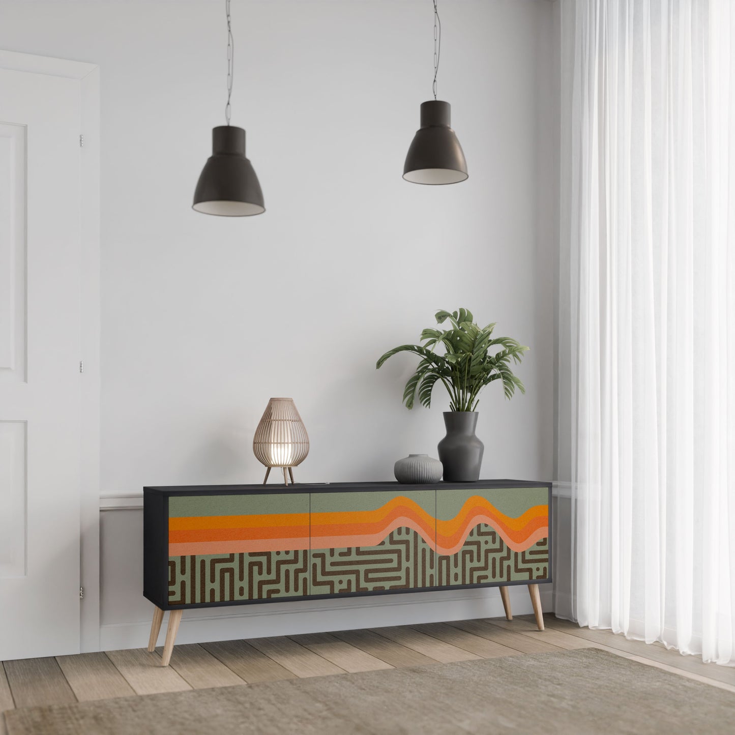 SIMPLE SOLUTIONS 3-Door TV Stand in Black Finish