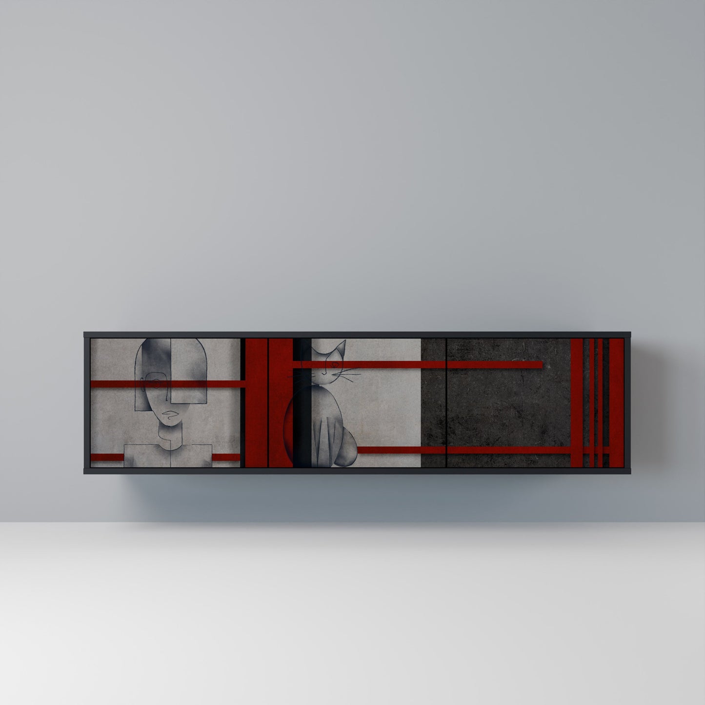 GRAY FIGURES 3-Door TV Stand in Black Finish