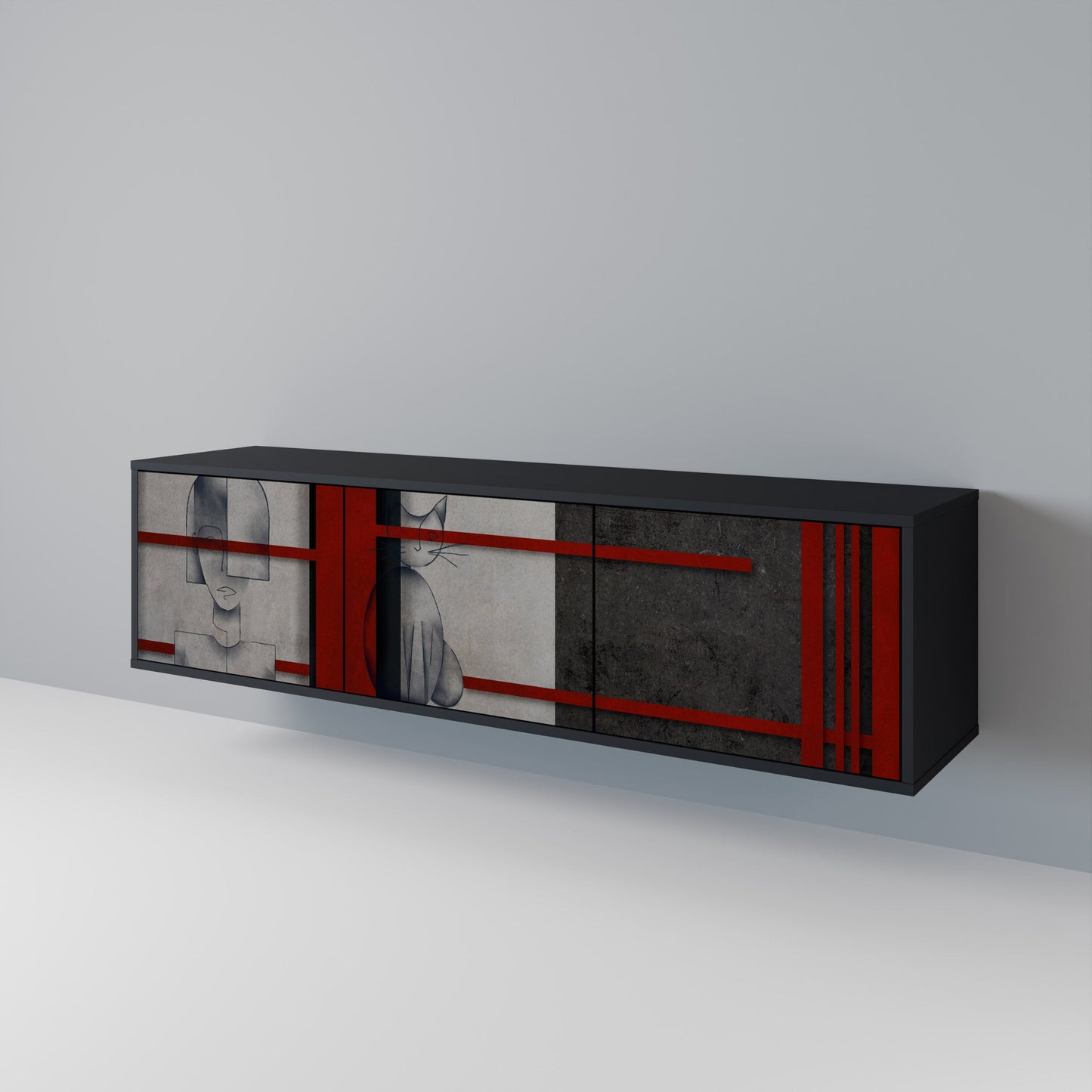GRAY FIGURES 3-Door TV Stand in Black Finish