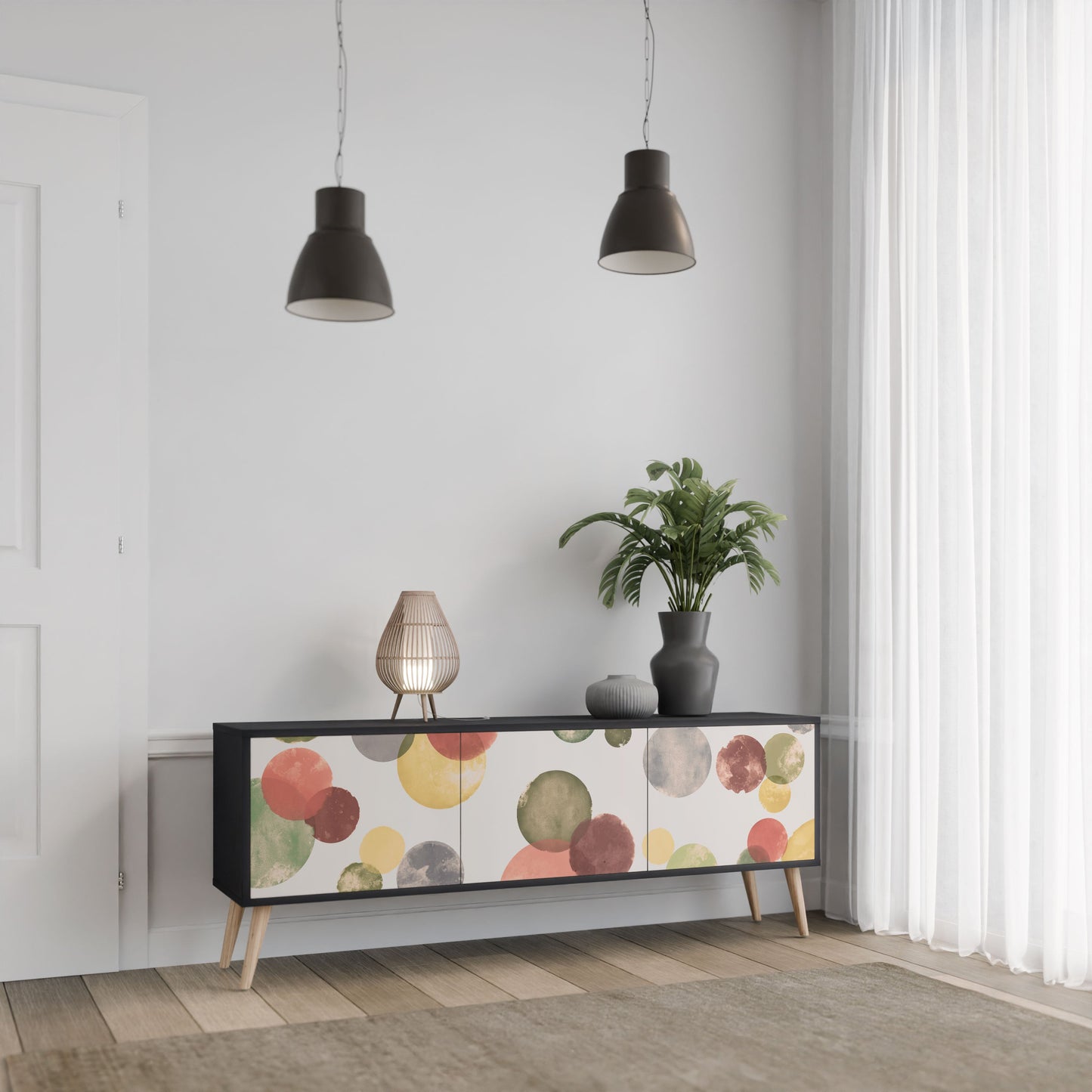 FLEETING HAPPINESS 3-Door TV Stand in Black Finish