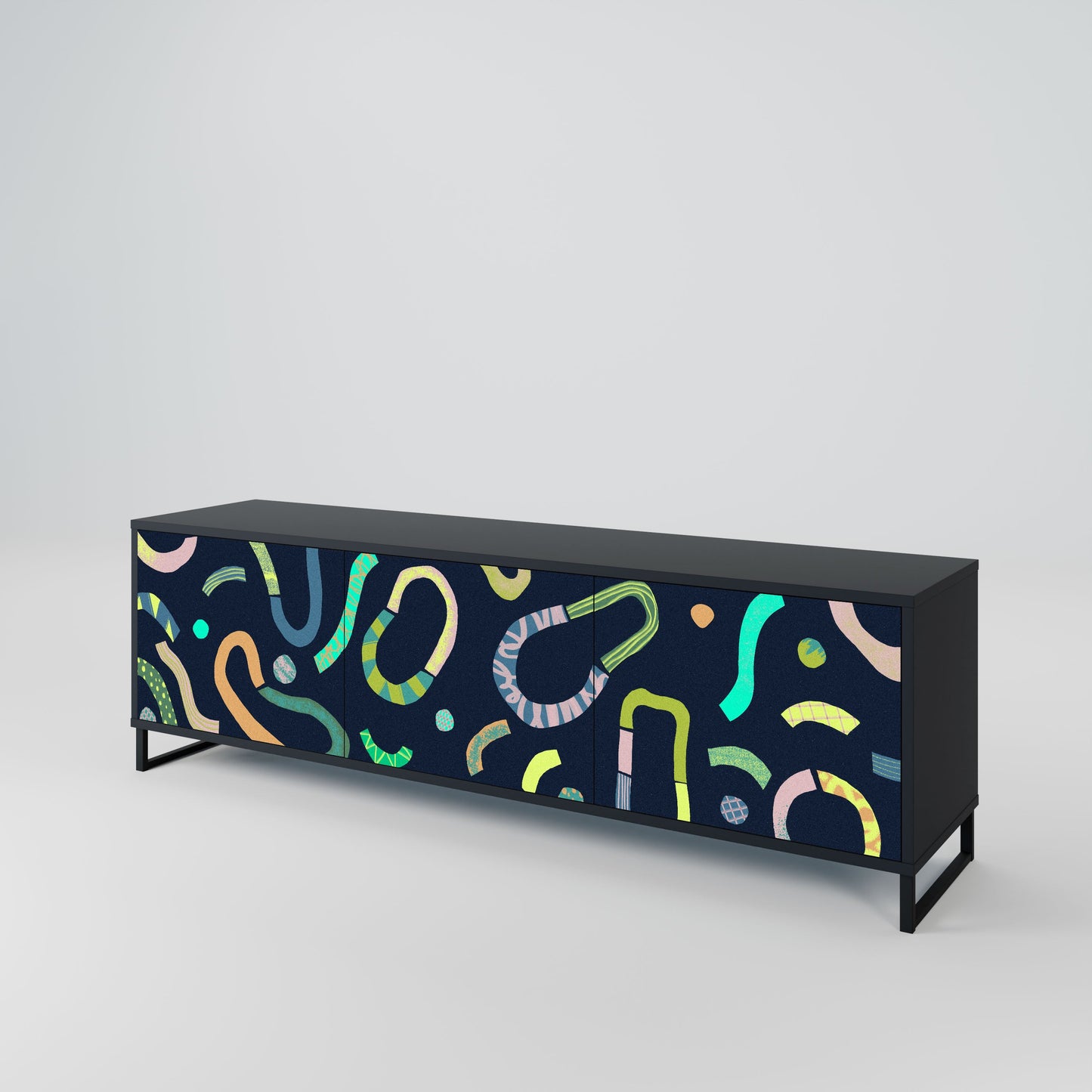 CONTRAST DANCE 3-Door TV Stand in Black Finish