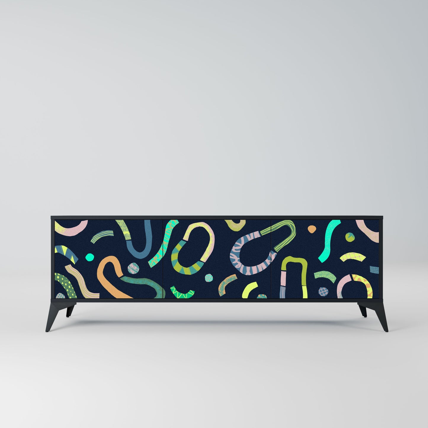 CONTRAST DANCE 3-Door TV Stand in Black Finish