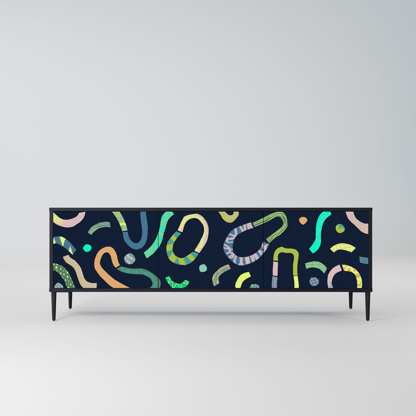 CONTRAST DANCE 3-Door TV Stand in Black Finish