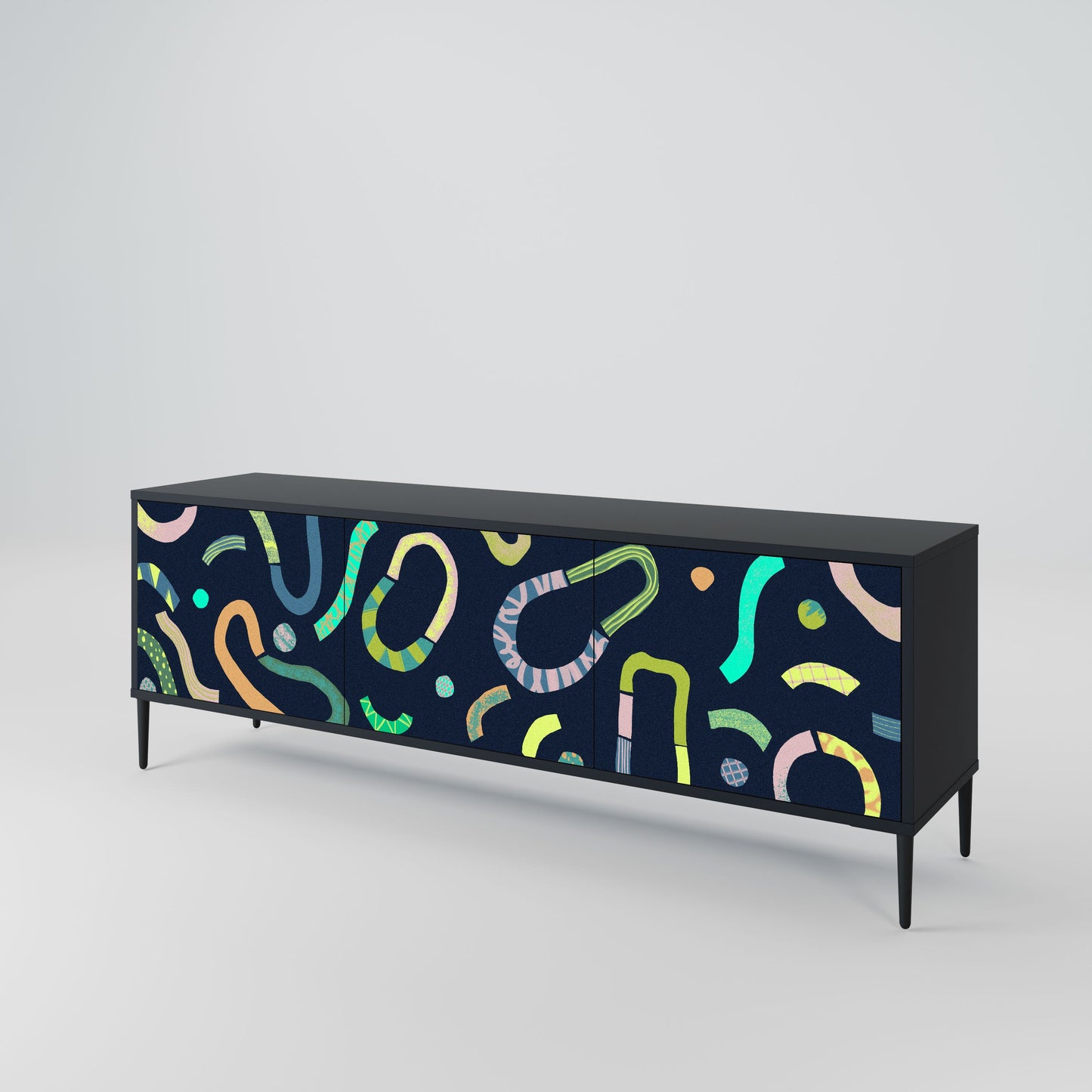 CONTRAST DANCE 3-Door TV Stand in Black Finish