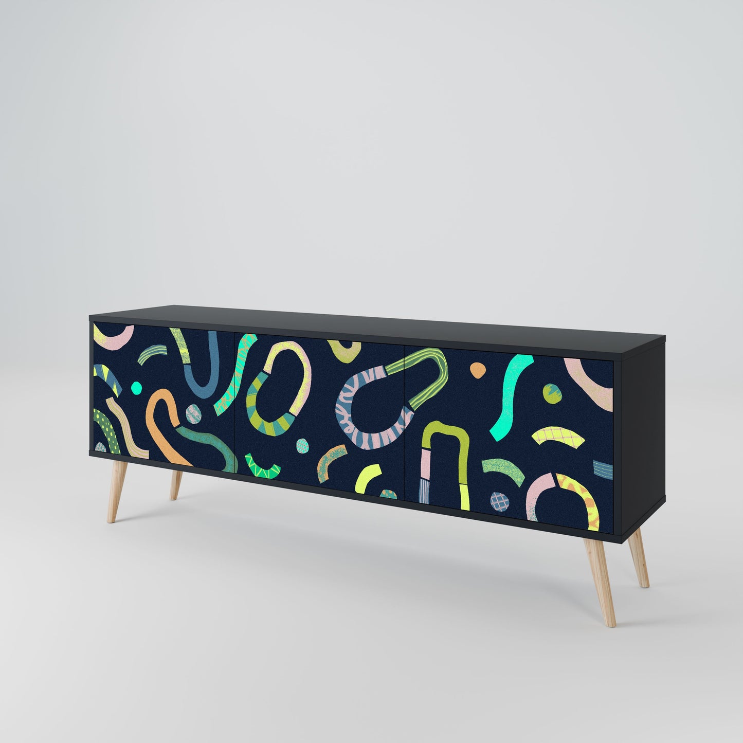 CONTRAST DANCE 3-Door TV Stand in Black Finish
