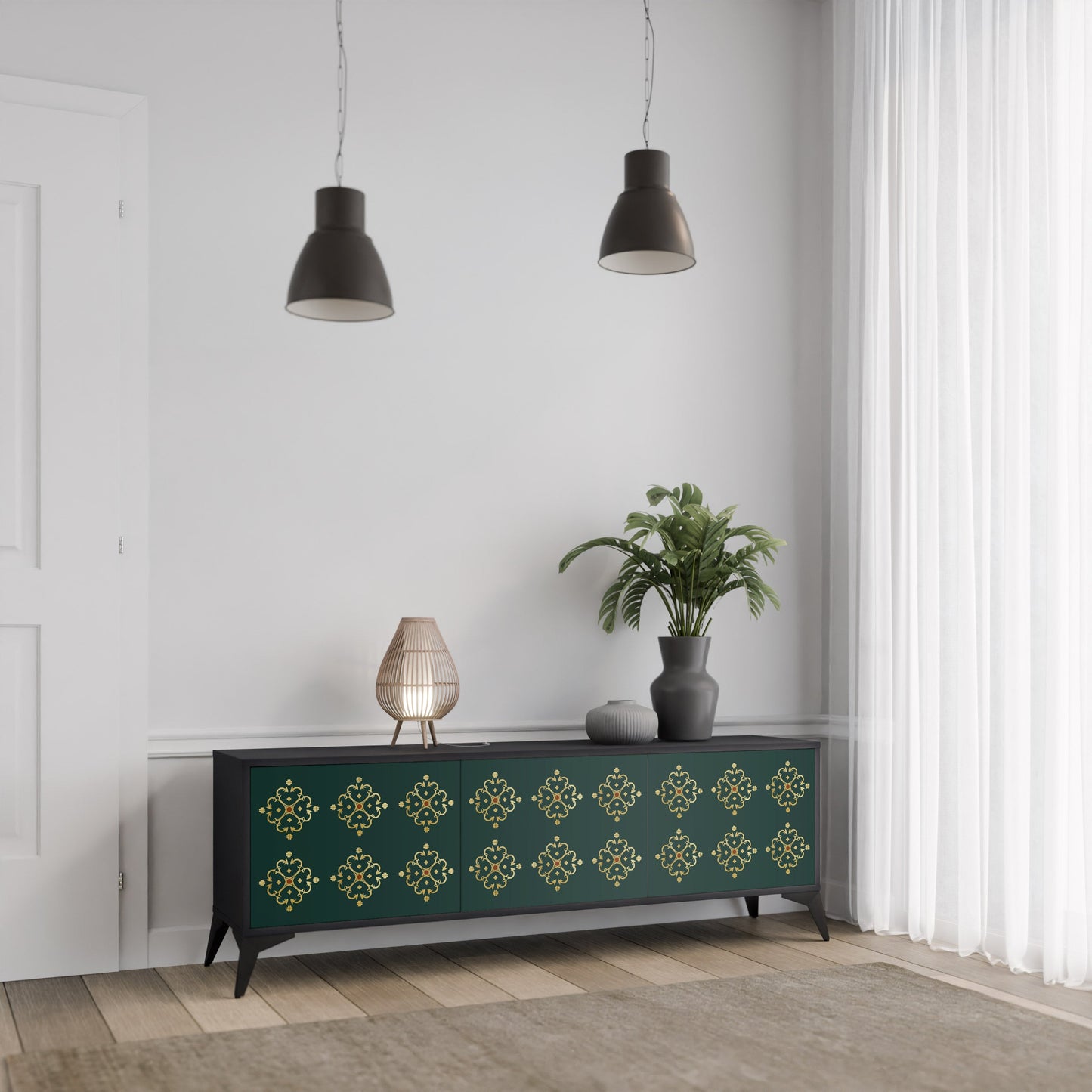 Mobile TV ROYAL MEDALLION a 3 ante con finitura nera