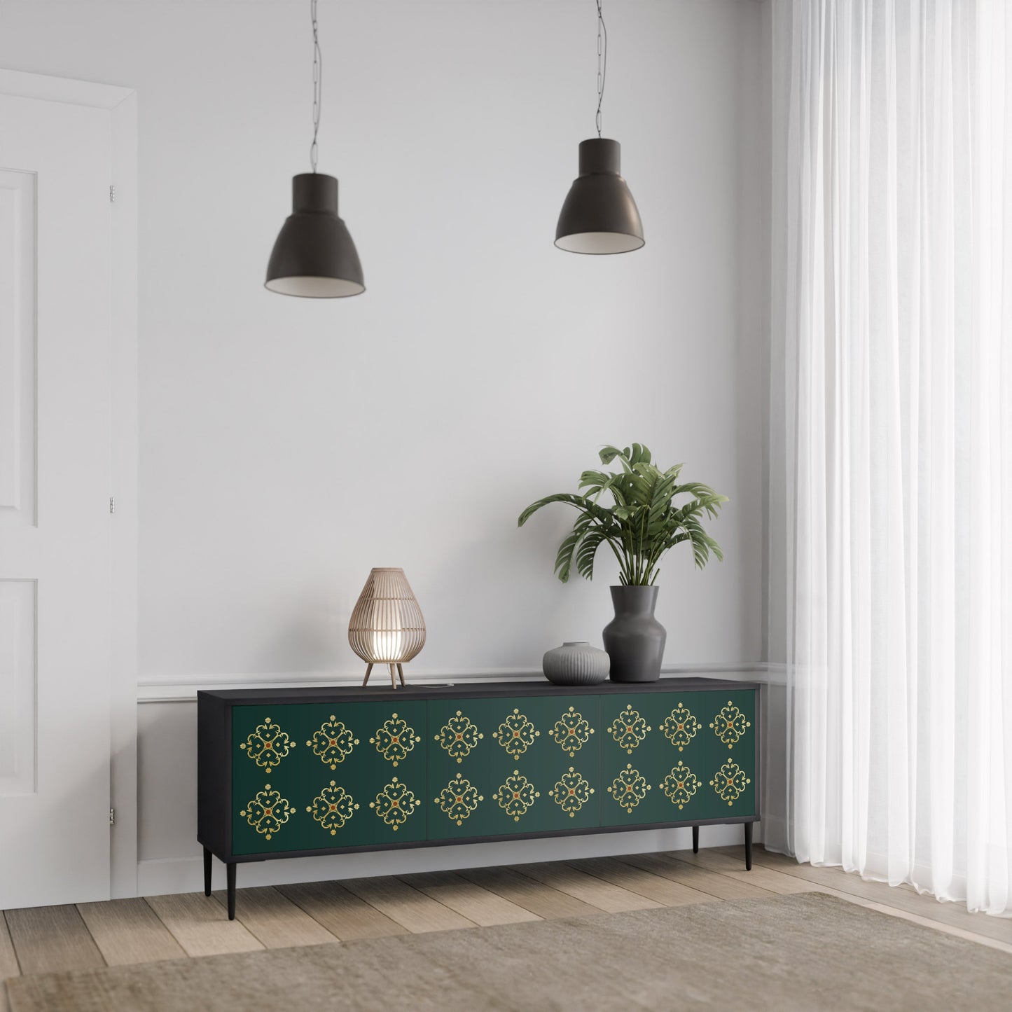 Mobile TV ROYAL MEDALLION a 3 ante con finitura nera