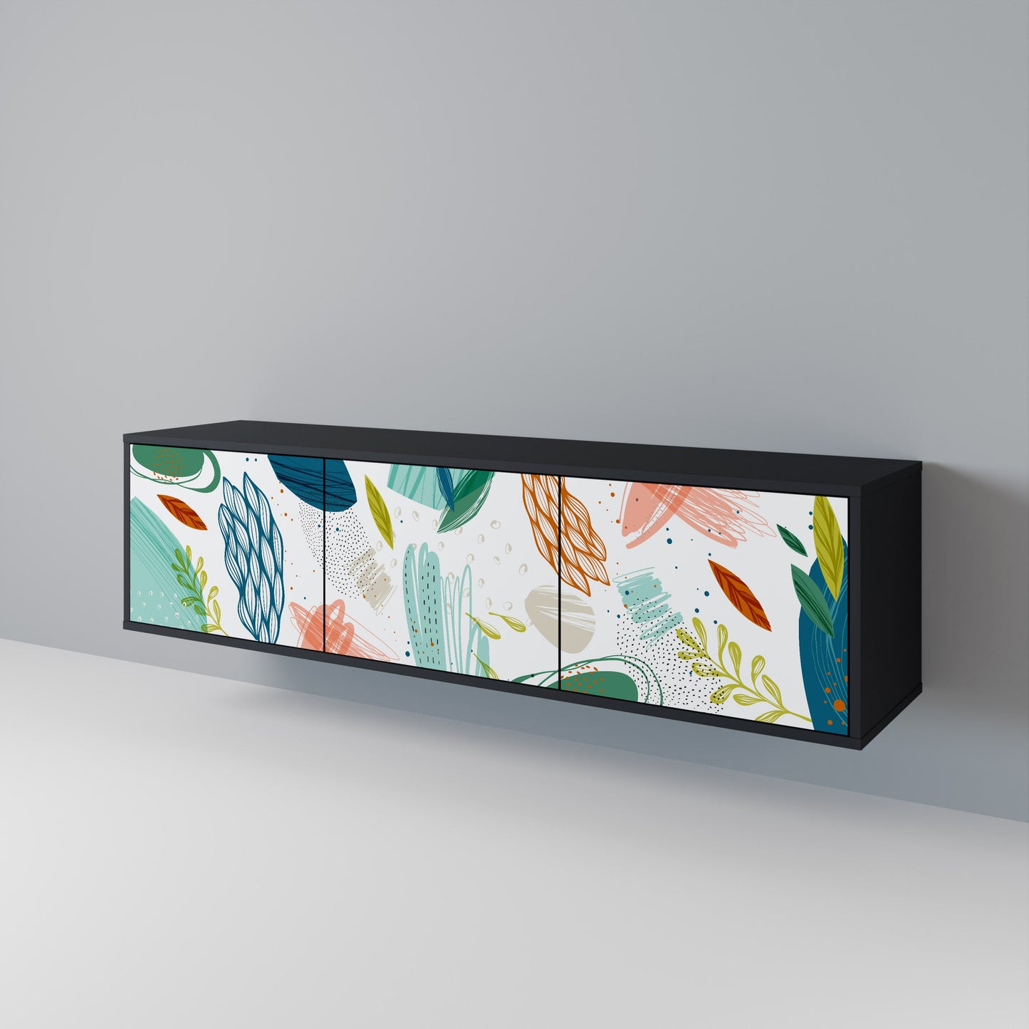 BOTANICAL HURRICANE 3-Door TV Stand in Black Finish