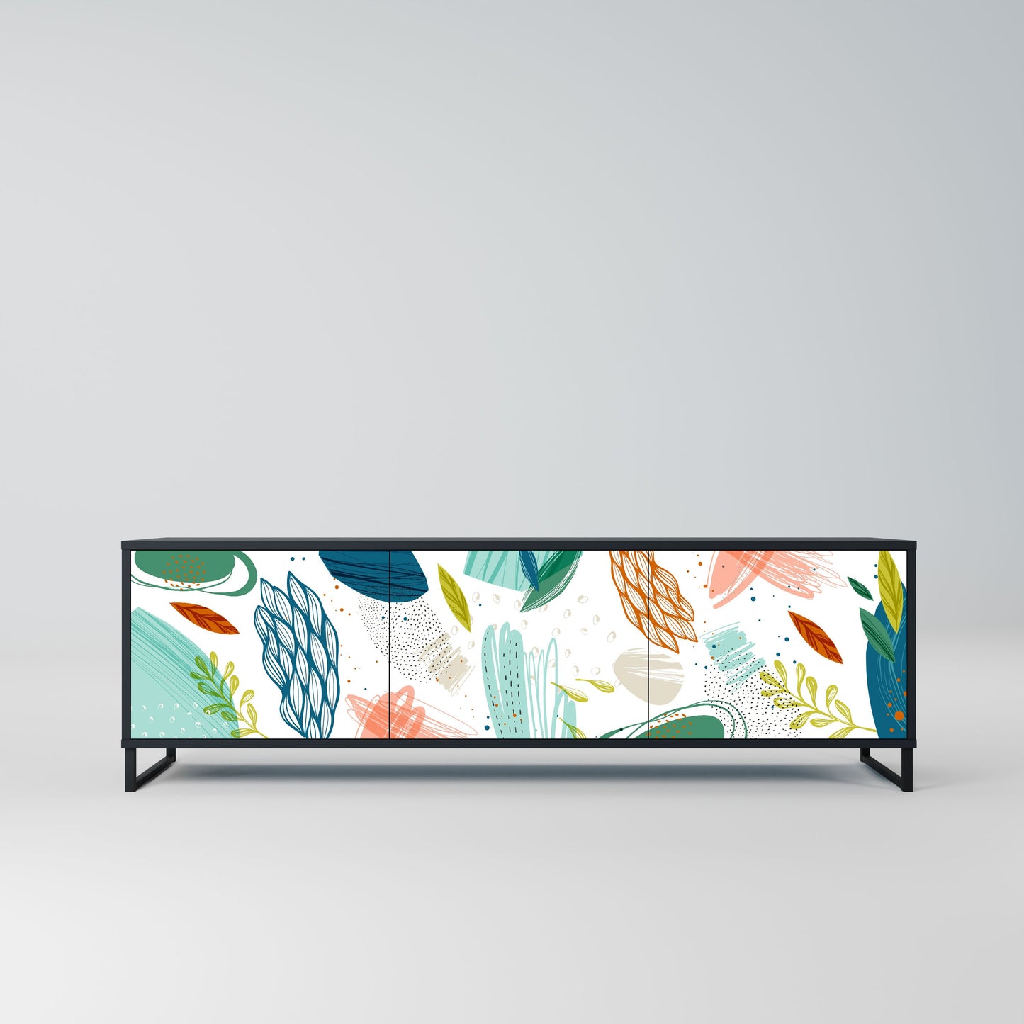 BOTANICAL HURRICANE 3-Door TV Stand in Black Finish