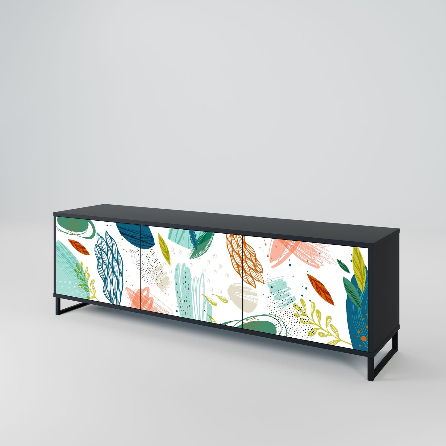 BOTANICAL HURRICANE 3-Door TV Stand in Black Finish