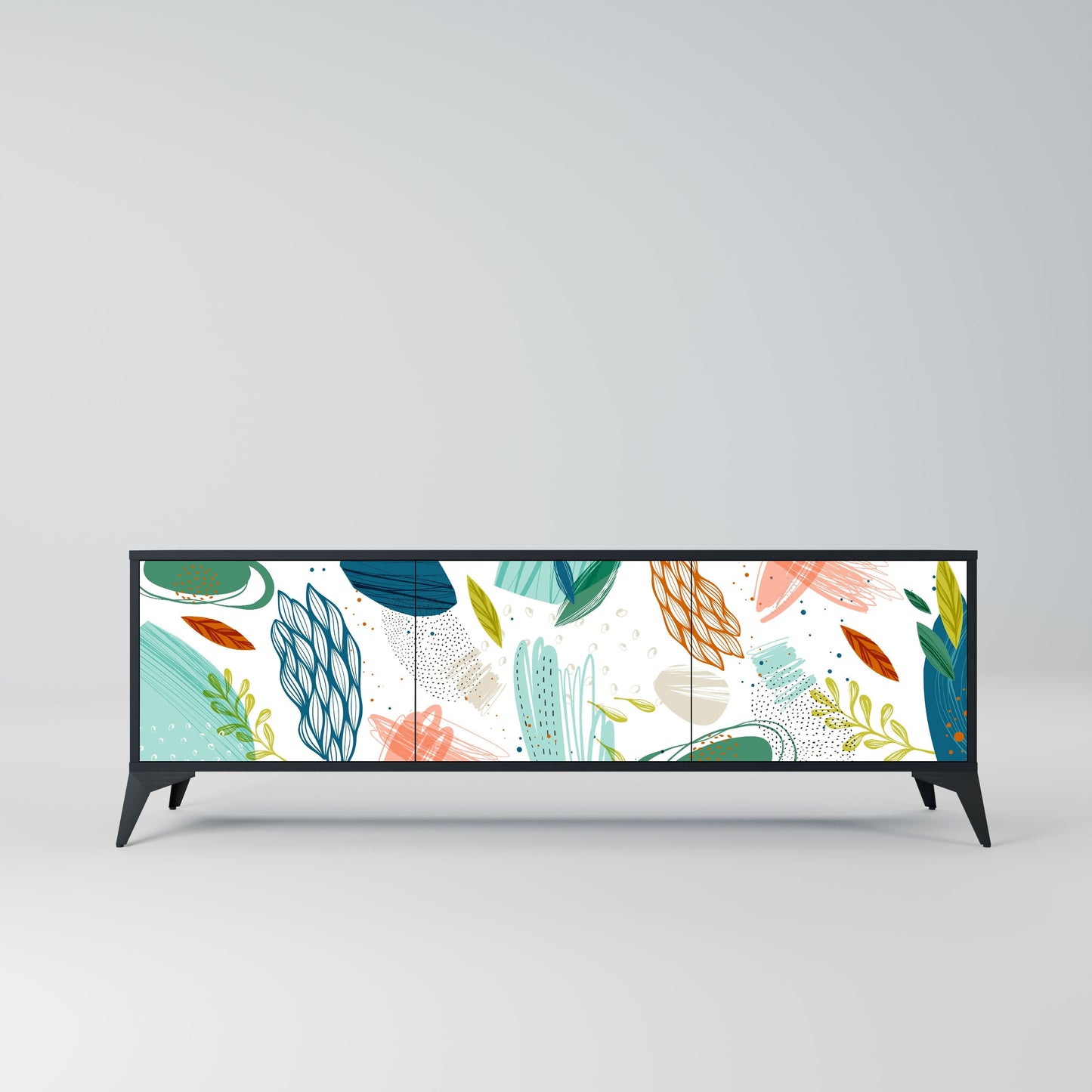 BOTANICAL HURRICANE 3-Door TV Stand in Black Finish
