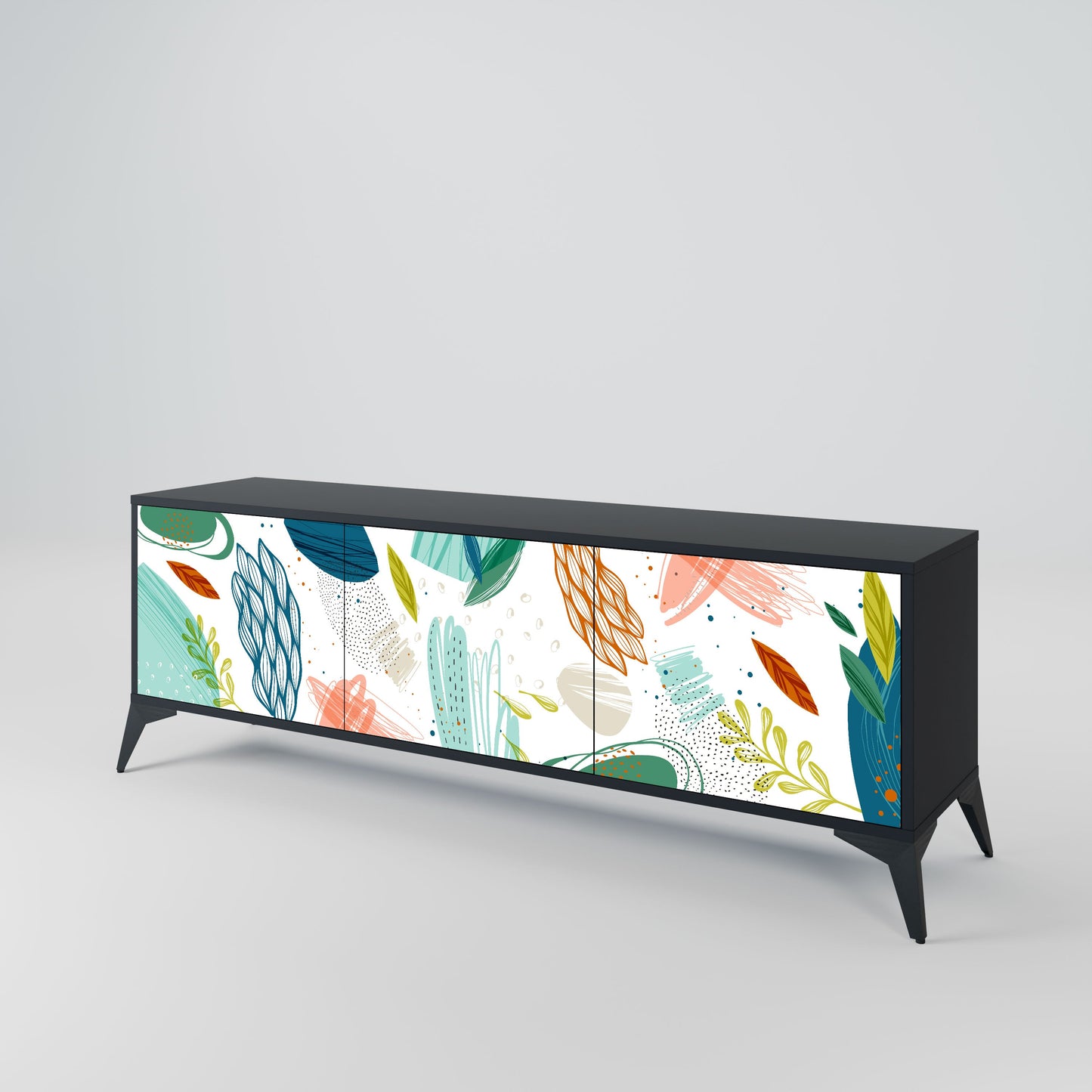 BOTANICAL HURRICANE 3-Door TV Stand in Black Finish