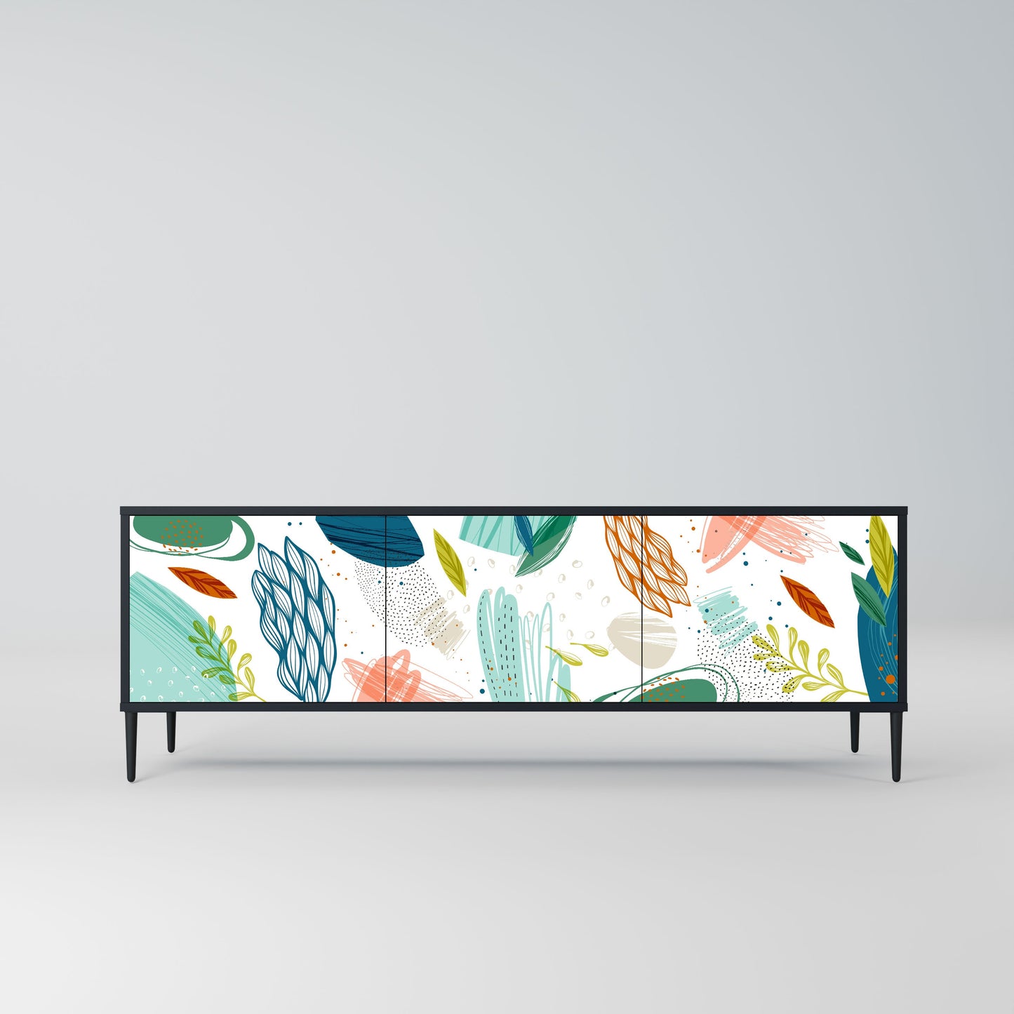 BOTANICAL HURRICANE 3-Door TV Stand in Black Finish