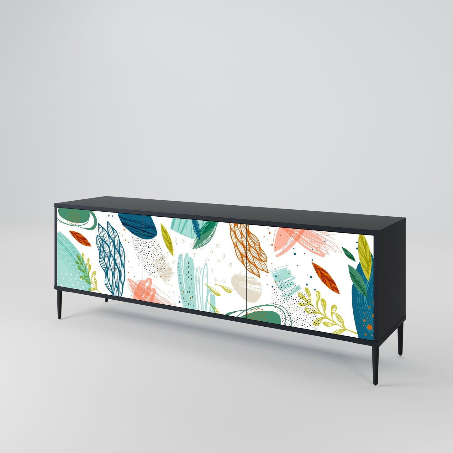 BOTANICAL HURRICANE 3-Door TV Stand in Black Finish