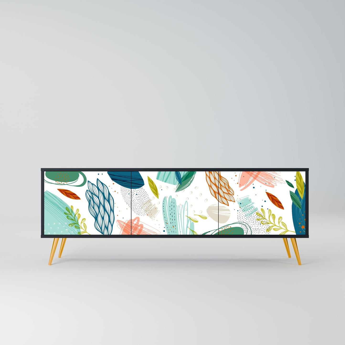 BOTANICAL HURRICANE 3-Door TV Stand in Black Finish