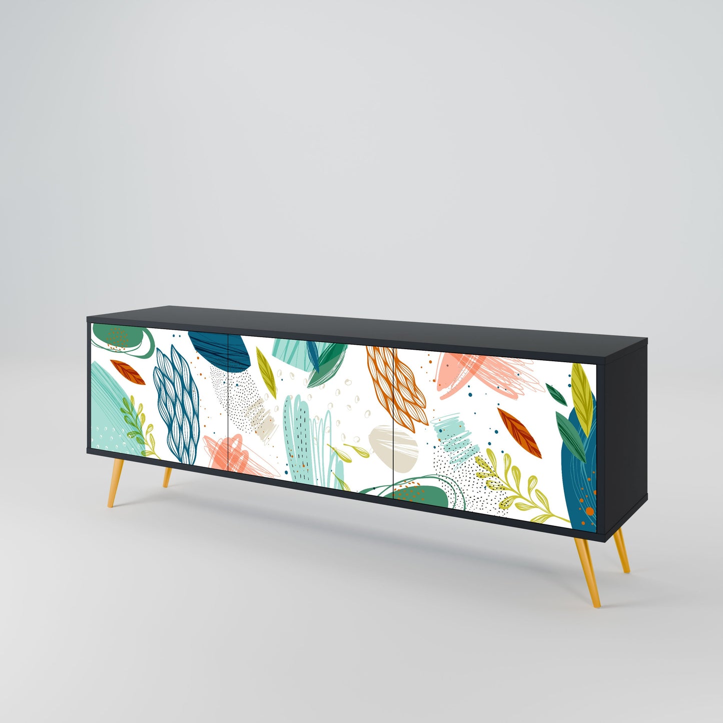 BOTANICAL HURRICANE 3-Door TV Stand in Black Finish