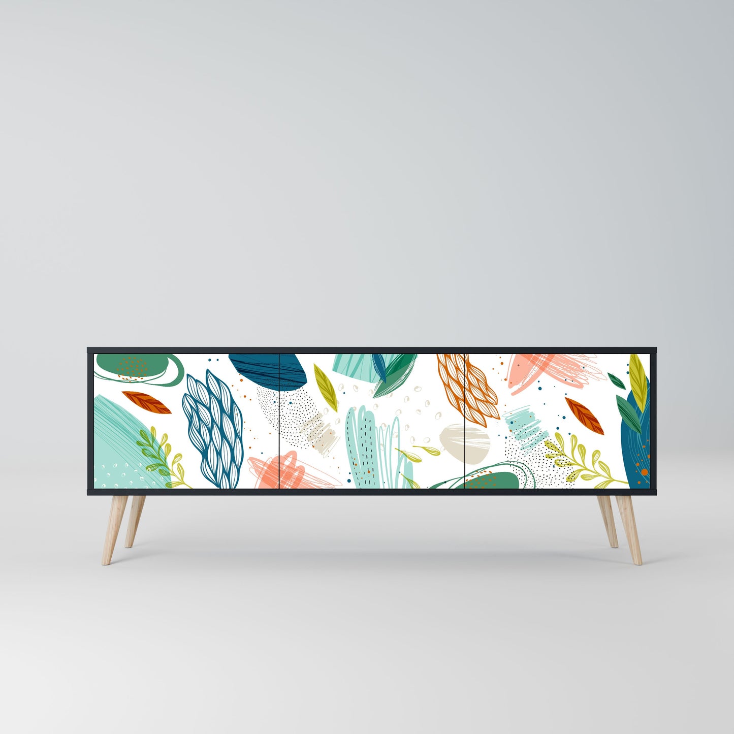 BOTANICAL HURRICANE 3-Door TV Stand in Black Finish