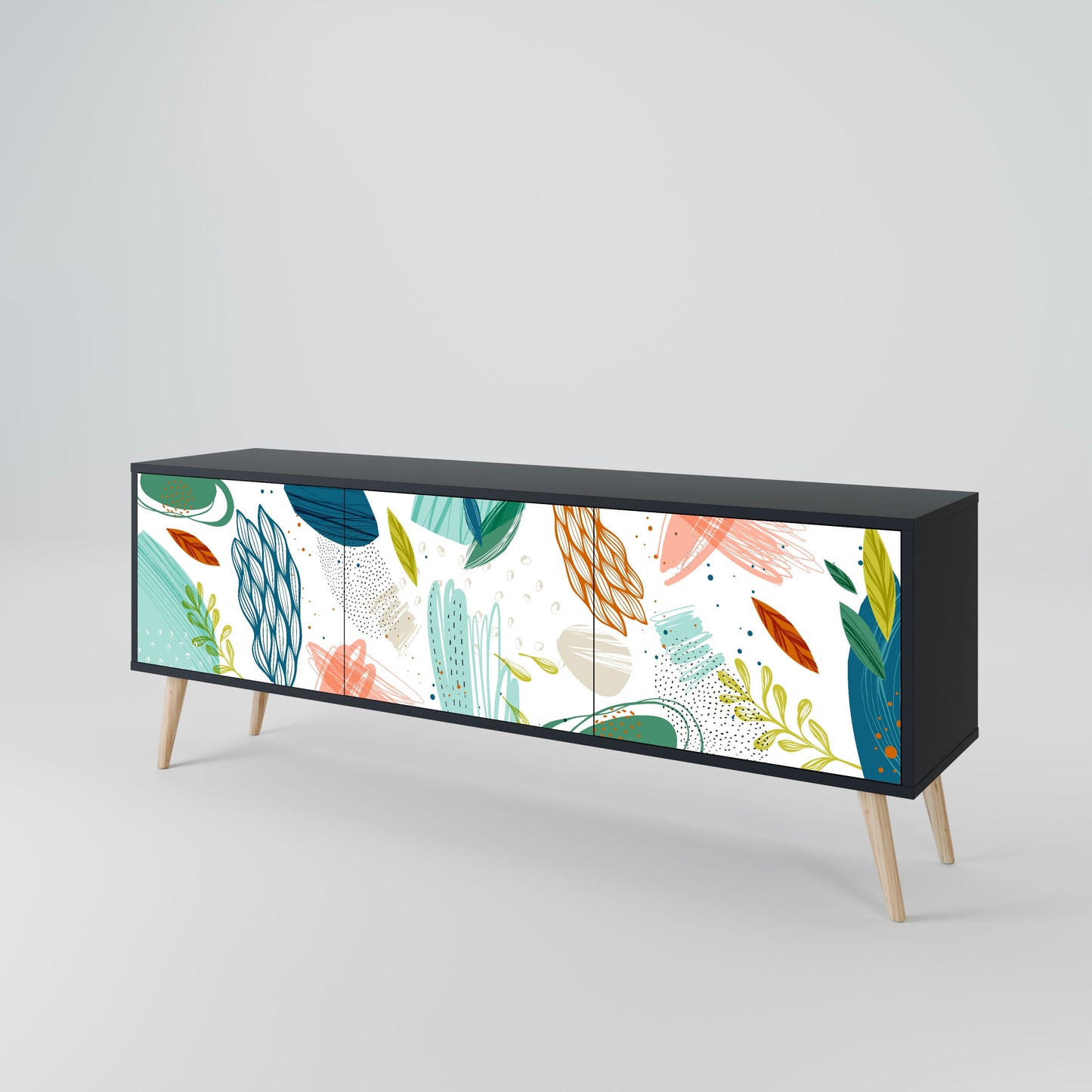 BOTANICAL HURRICANE 3-Door TV Stand in Black Finish