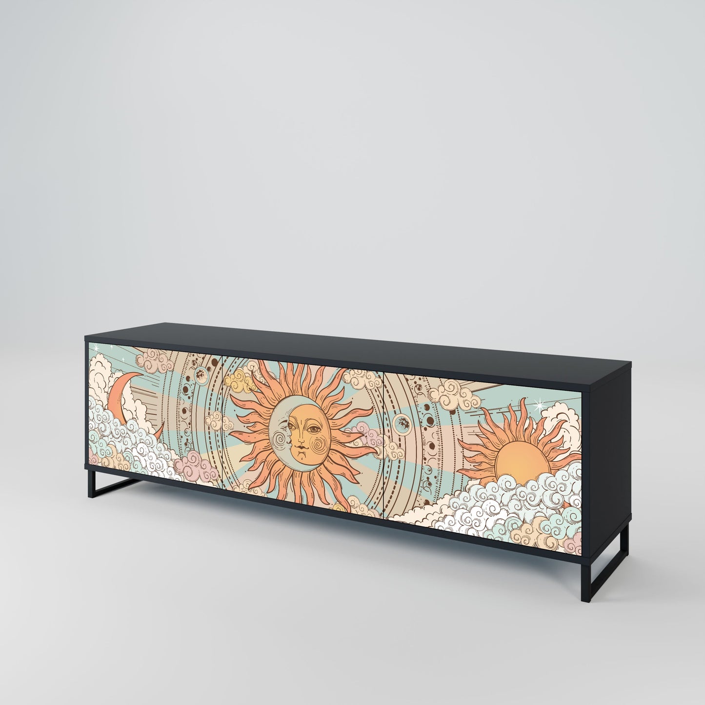 MYSTICAL STRUCTURE 3-Door TV Stand in Black Finish