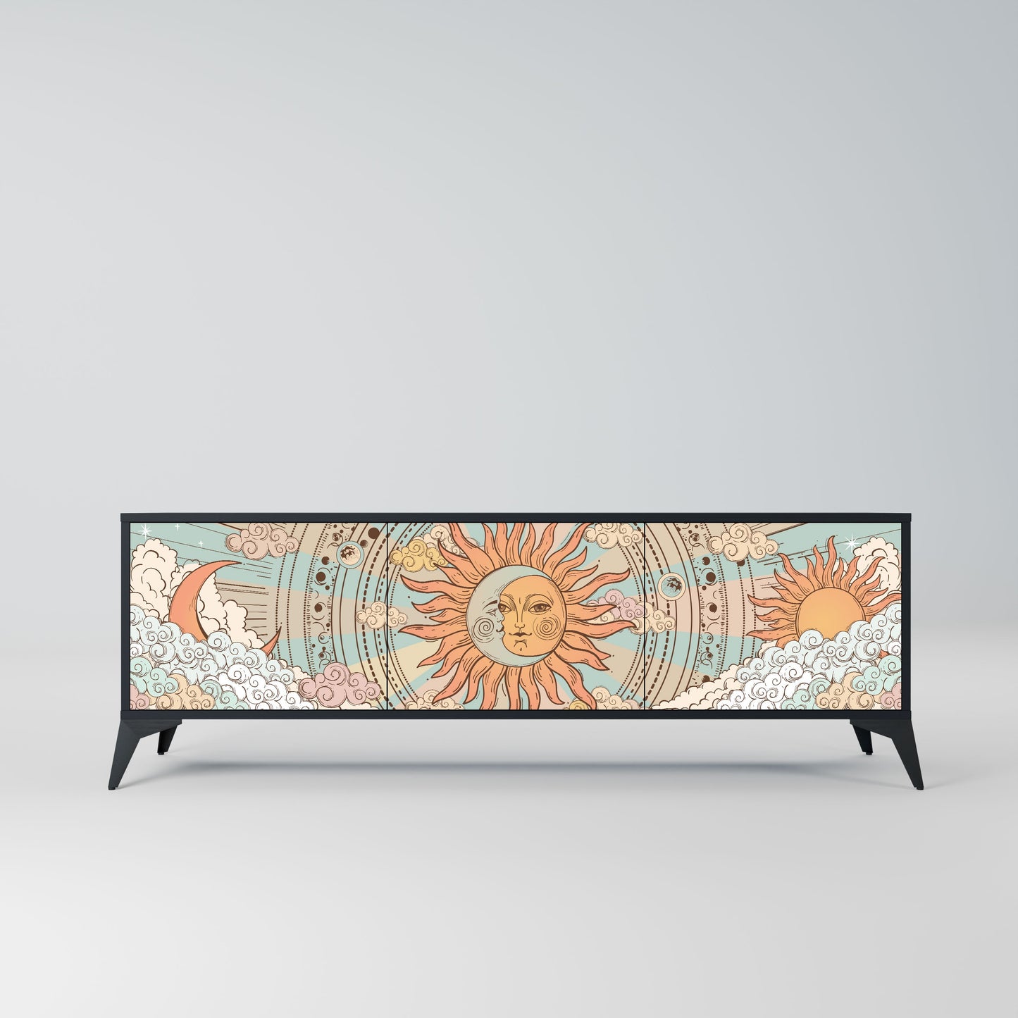 MYSTICAL STRUCTURE 3-Door TV Stand in Black Finish