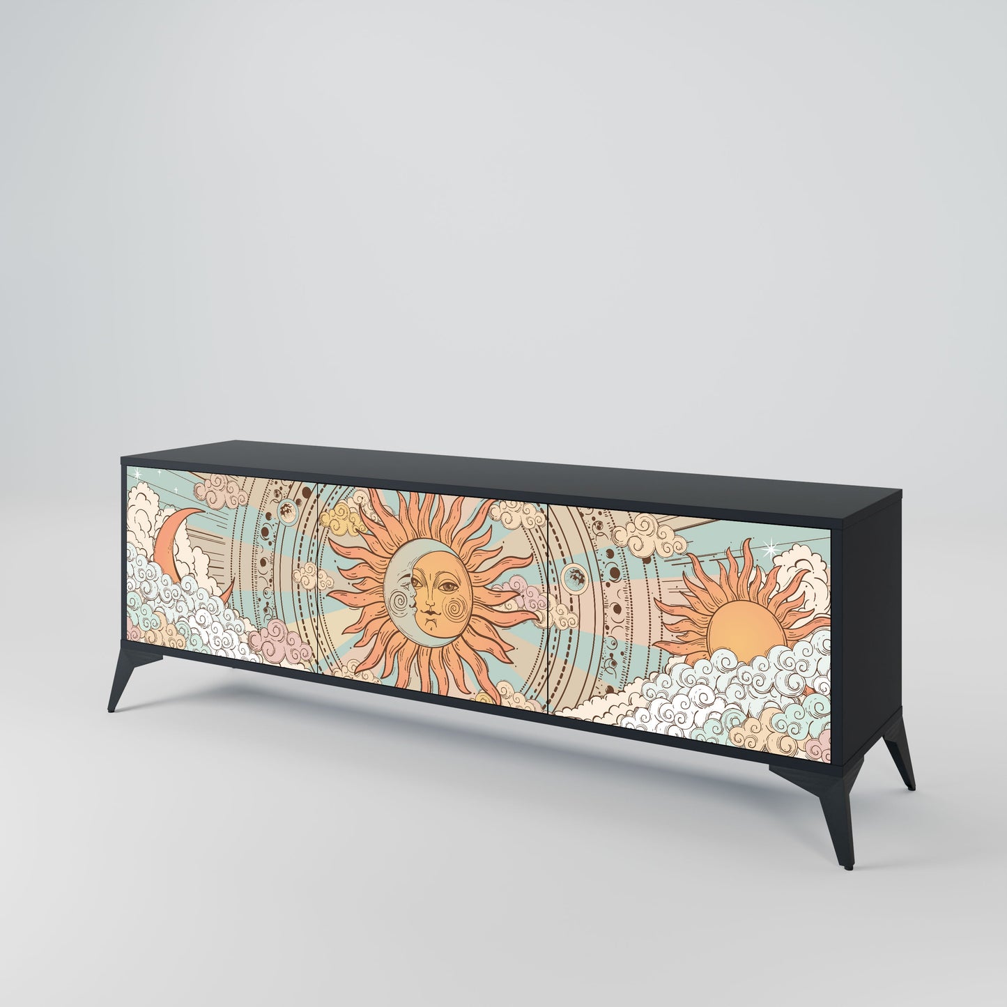 MYSTICAL STRUCTURE 3-Door TV Stand in Black Finish