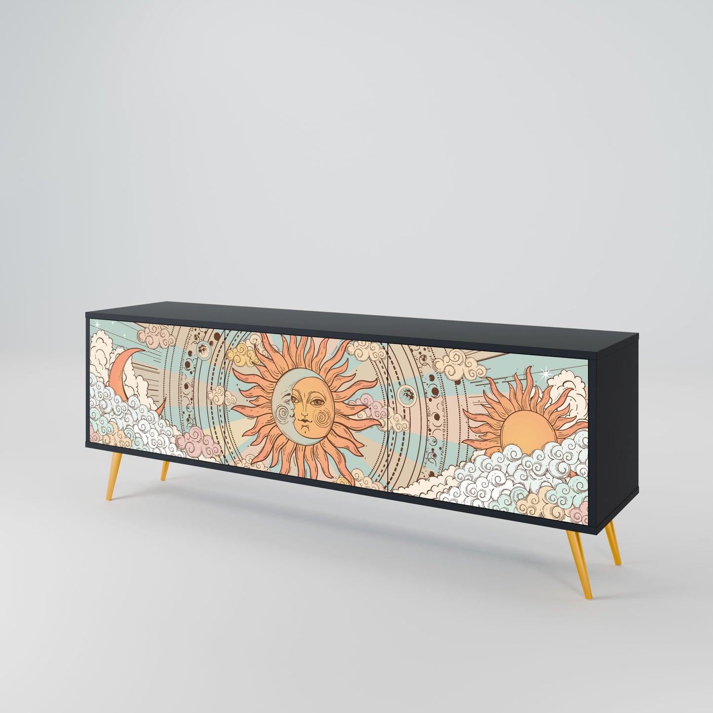 MYSTICAL STRUCTURE 3-Door TV Stand in Black Finish