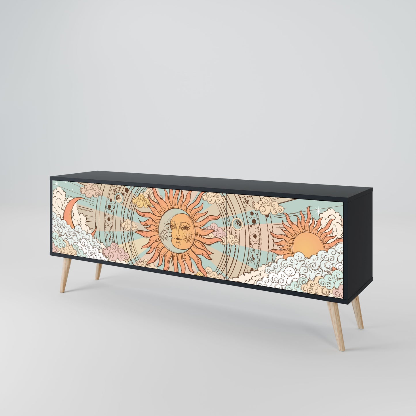 MYSTICAL STRUCTURE 3-Door TV Stand in Black Finish