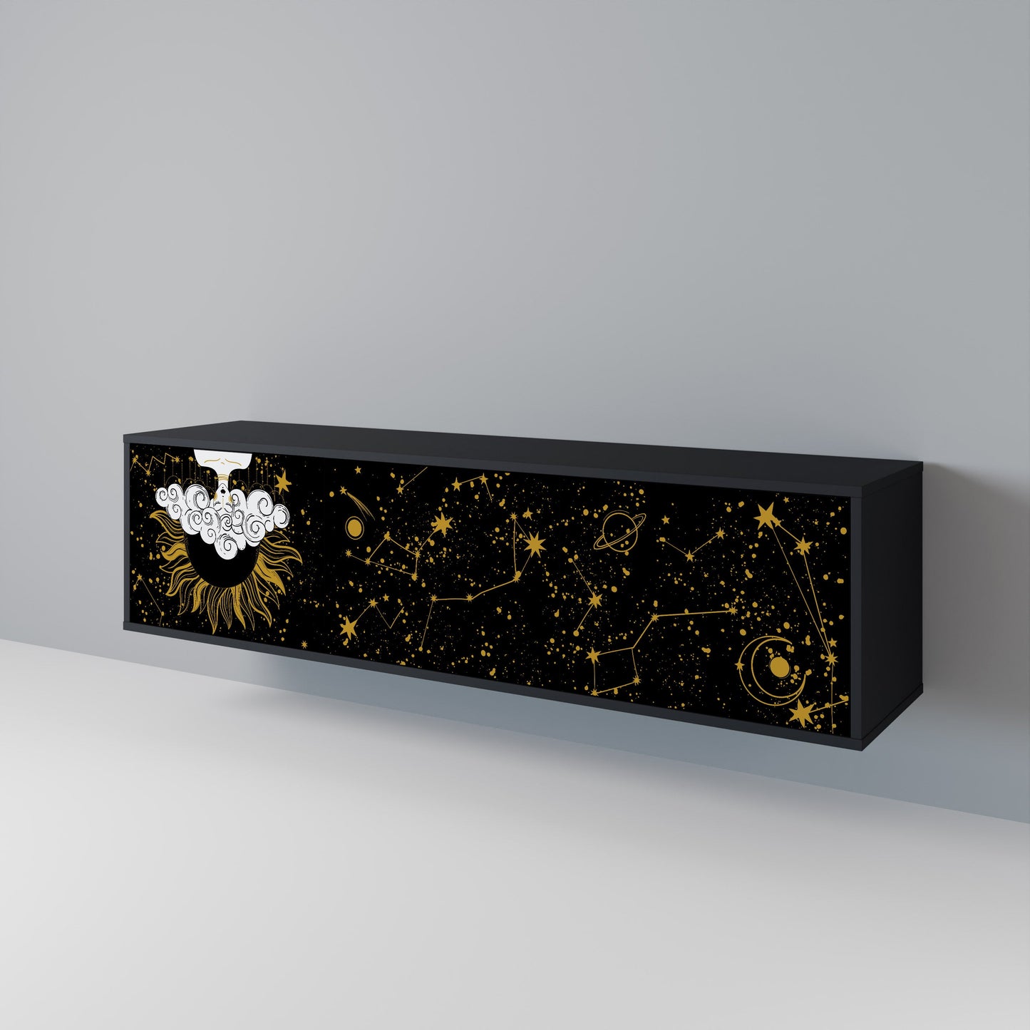 STELLAR CONSTELLATIONS 3-Door TV Stand in Black Finish