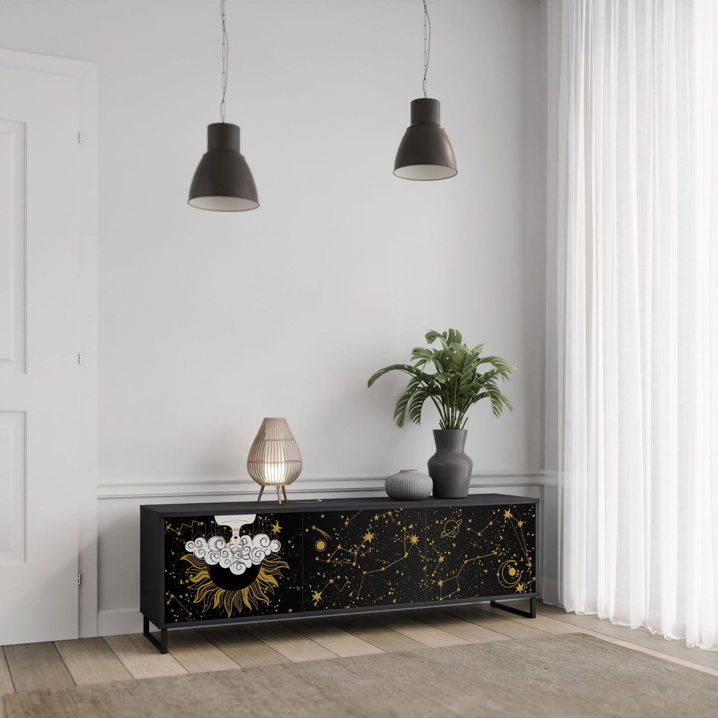 STELLAR CONSTELLATIONS 3-Door TV Stand in Black Finish
