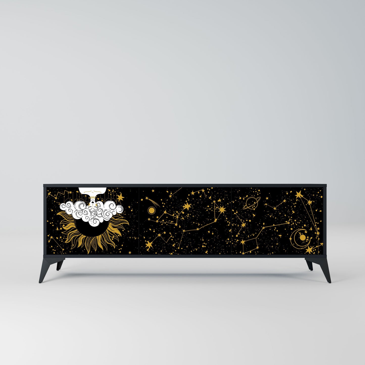 STELLAR CONSTELLATIONS 3-Door TV Stand in Black Finish