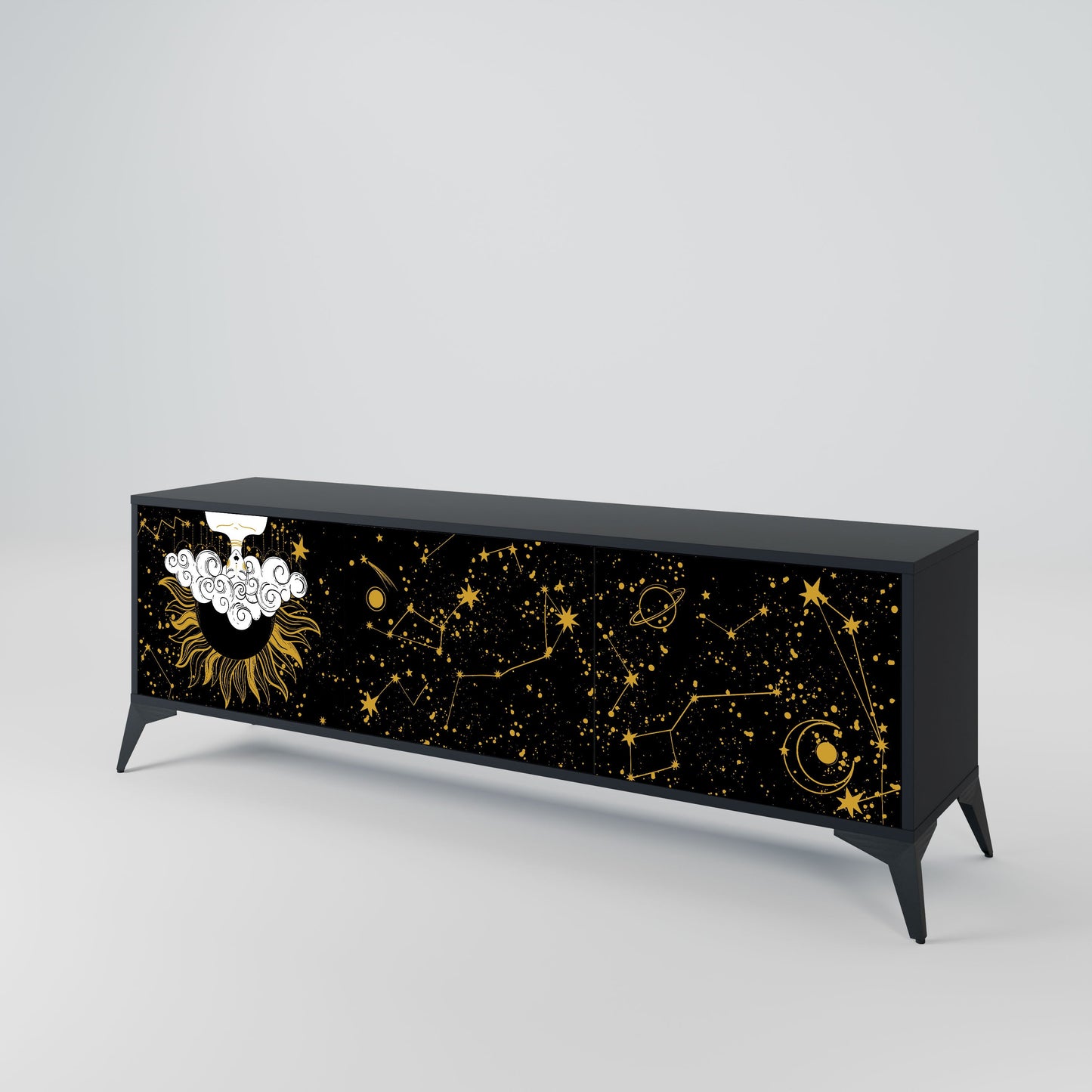 STELLAR CONSTELLATIONS 3-Door TV Stand in Black Finish
