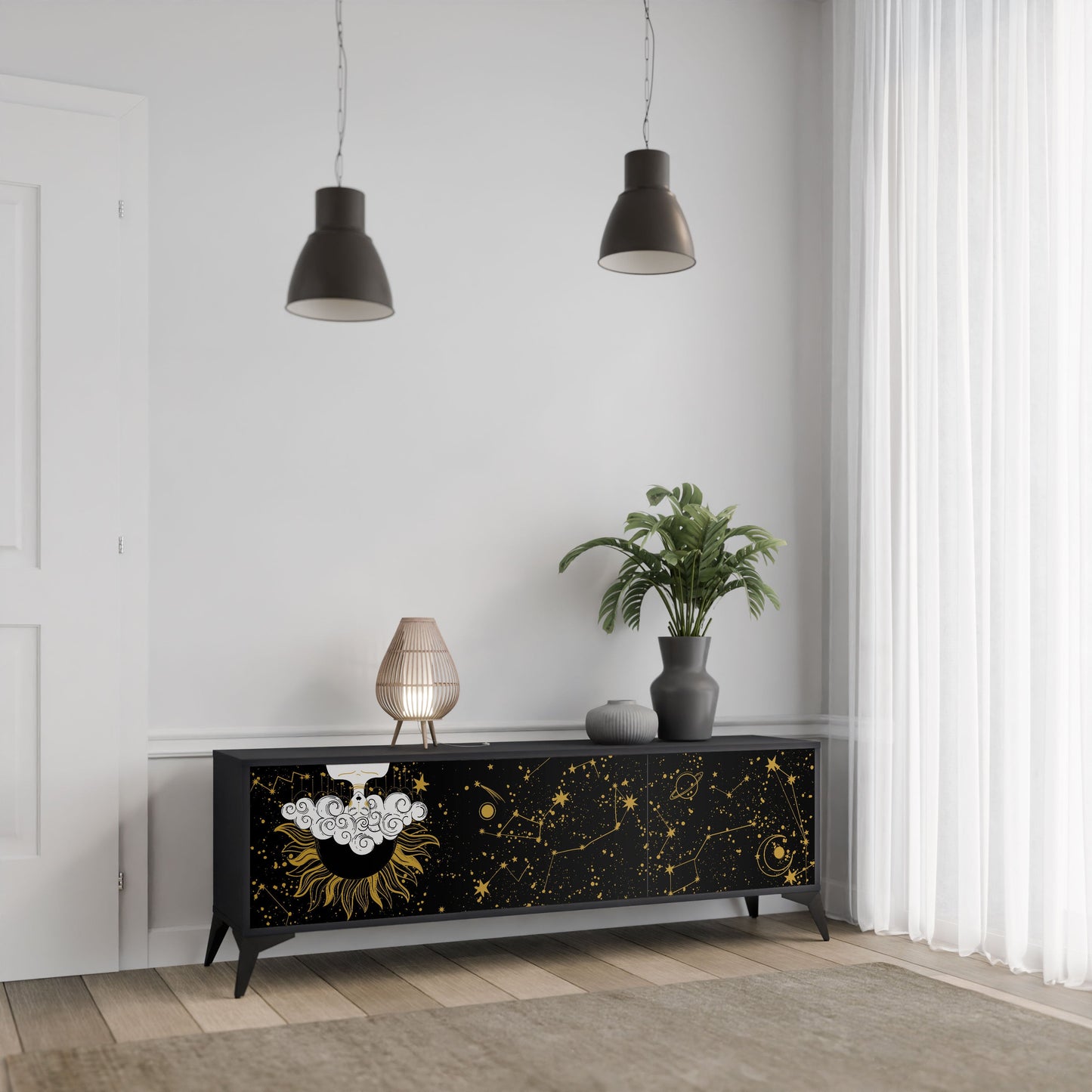 STELLAR CONSTELLATIONS 3-Door TV Stand in Black Finish